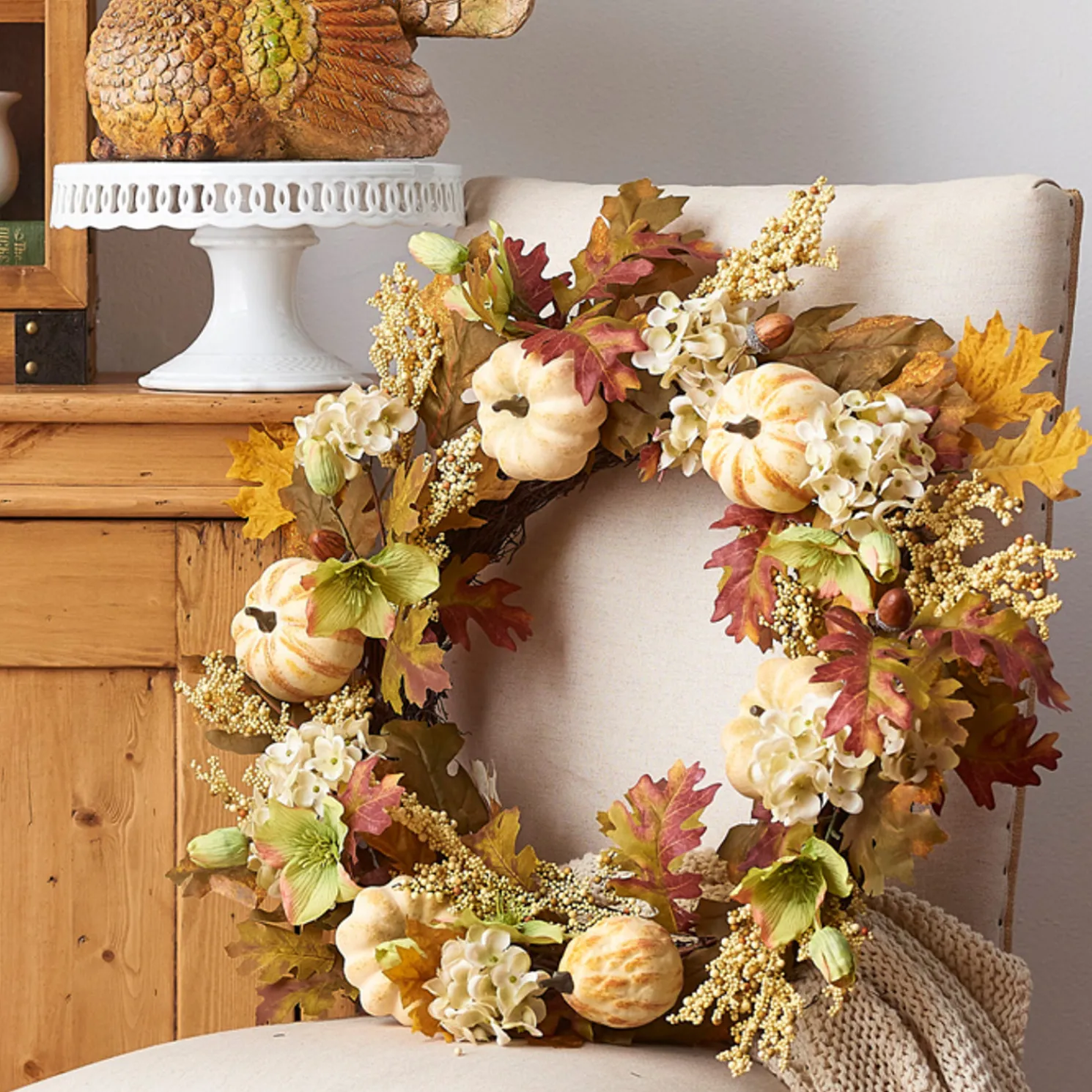 Raz 24" Hydrangea and Pumpkin Fall Wreath W4302318