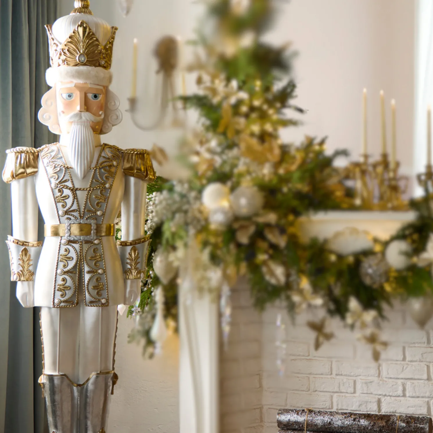 Raz 76" Indoor Outdoor Gold and White Nutcracker Christmas Decoration 4510517