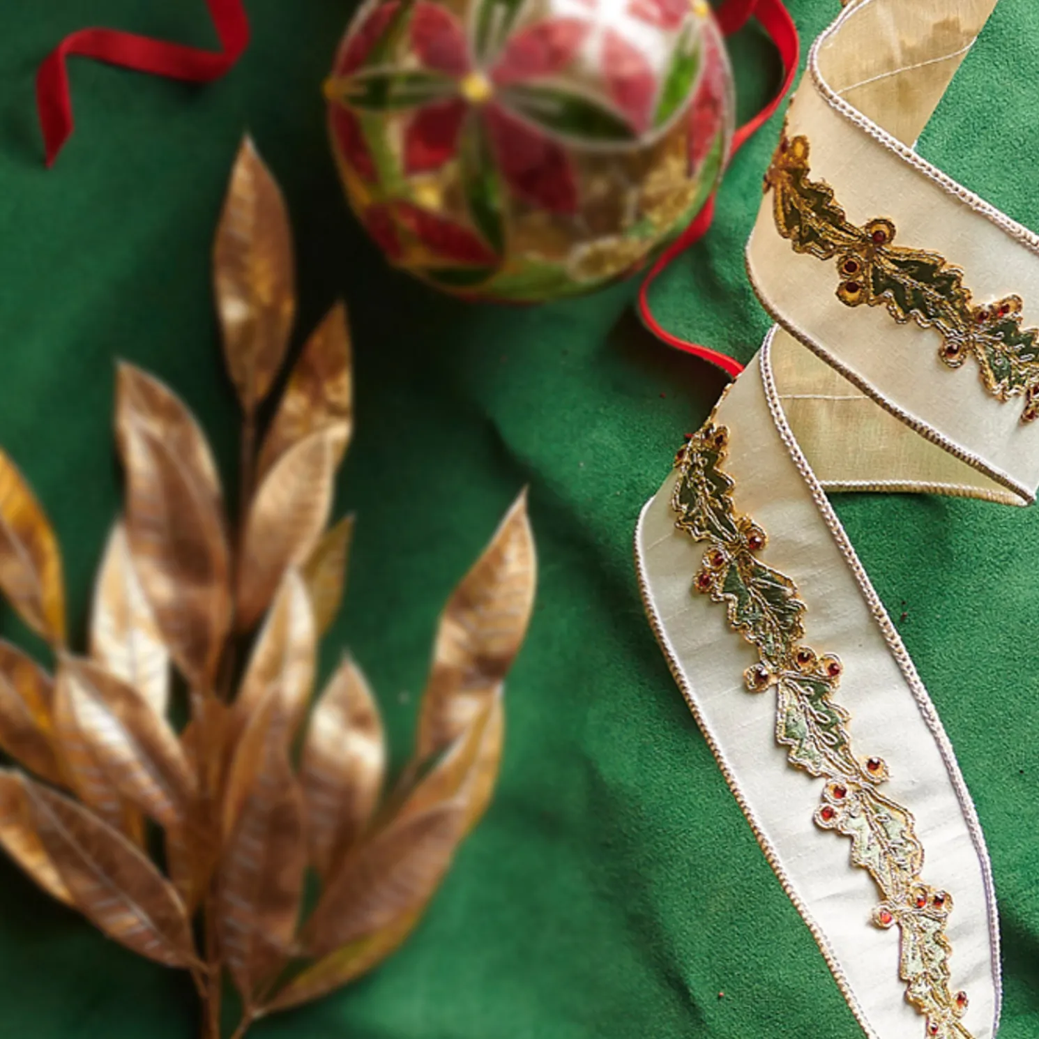 Raz 2.5" Ivory Holly Leaf Wired Christmas Ribbon R4327707