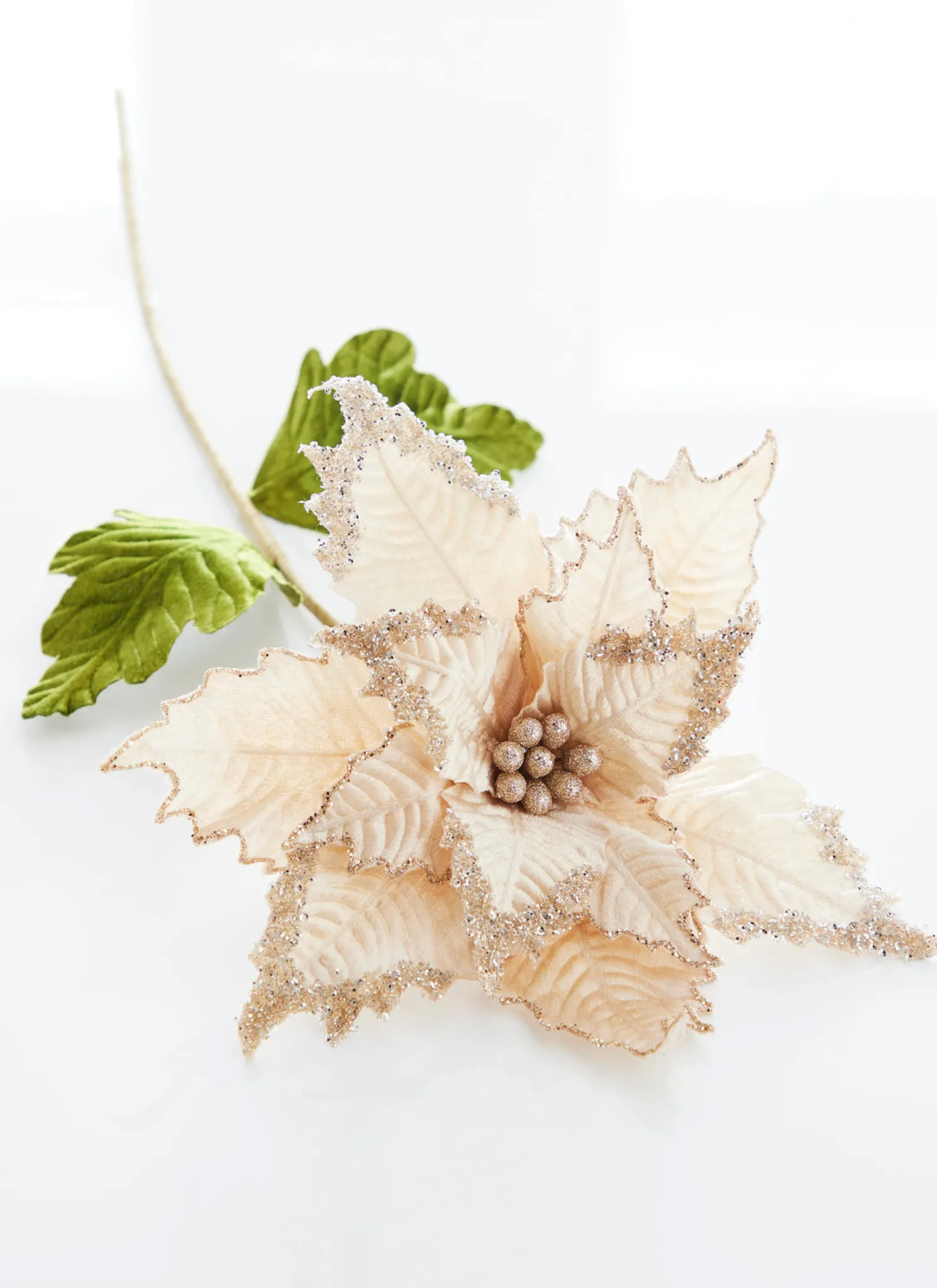 Raz 27" Ivory Velvet Poinsettia Stem Christmas Tree Pick F4306735