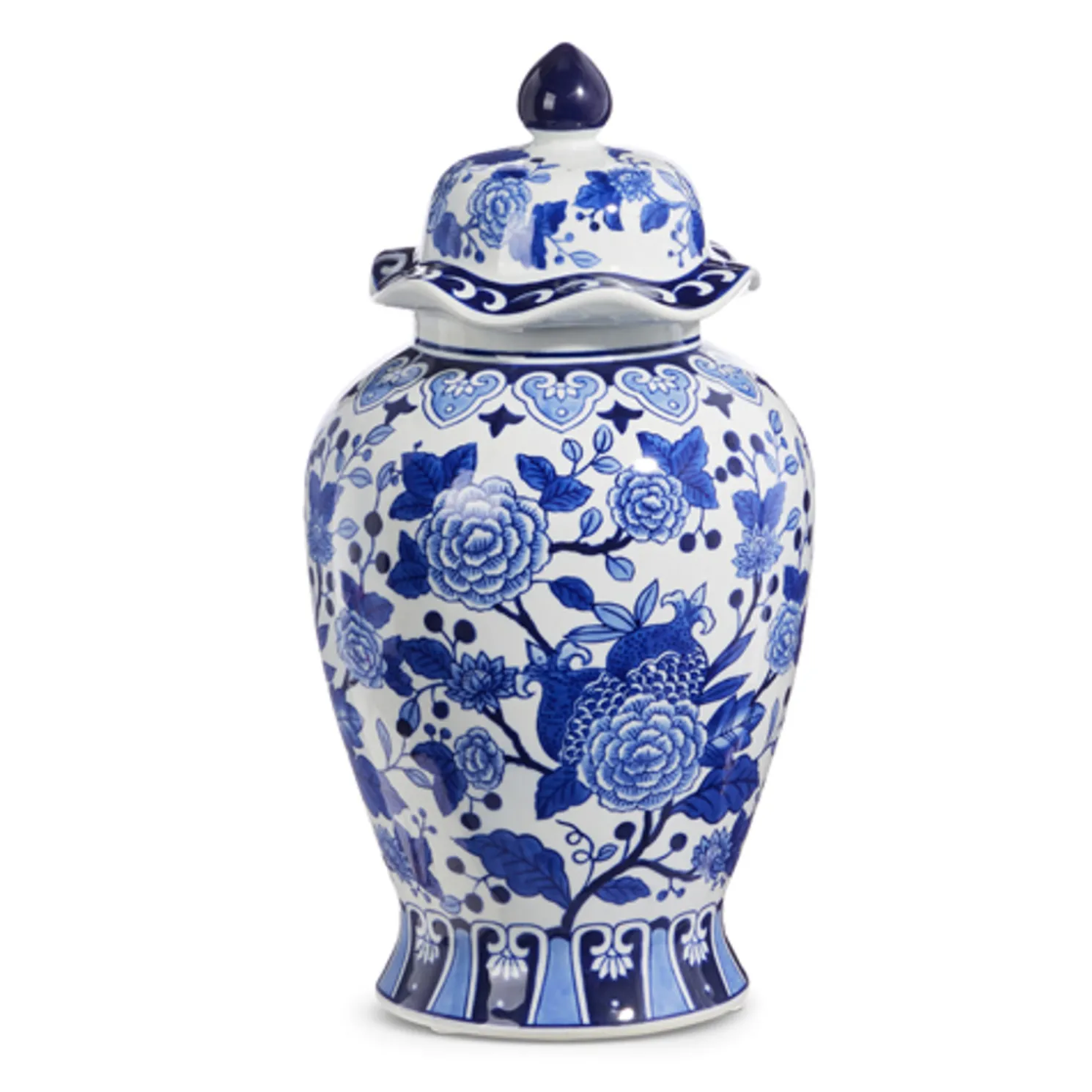 Raz 15.25" Large Blue and White Delft Floral Ginger Jar X4434404