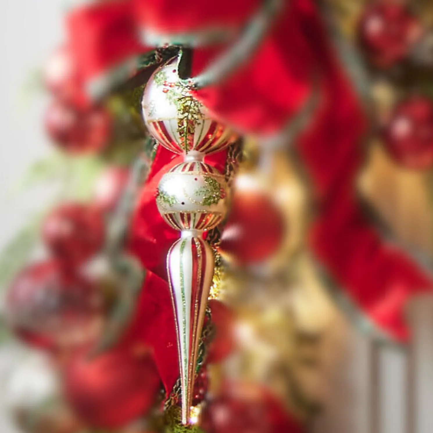 Raz 15" Large Holly Leaf Glass Finial Christmas Ornament 4424545