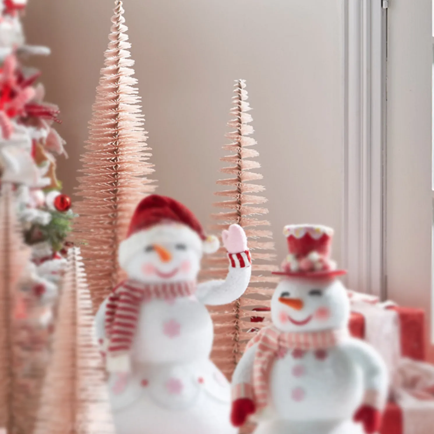 Raz 39" Large Pink Bottle Brush Christmas Tree Set 4306106