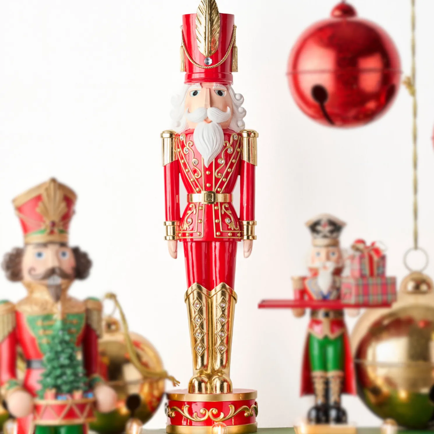 Raz 48" Large Red and Gold Traditional Nutcracker Christmas Figure 4511667