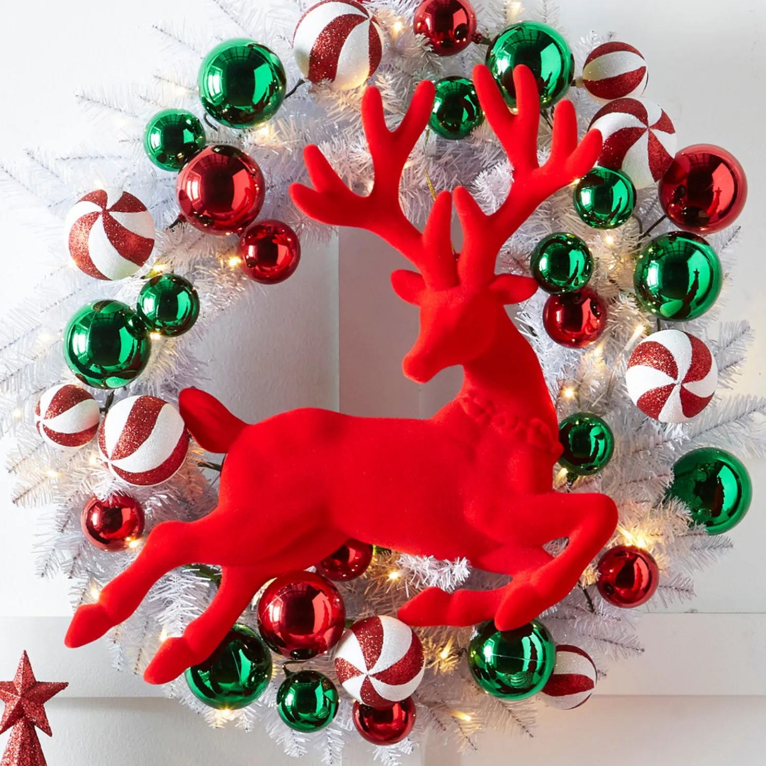 Raz 17.5" Large Red Flocked Leaping Deer Christmas Ornament 4540881