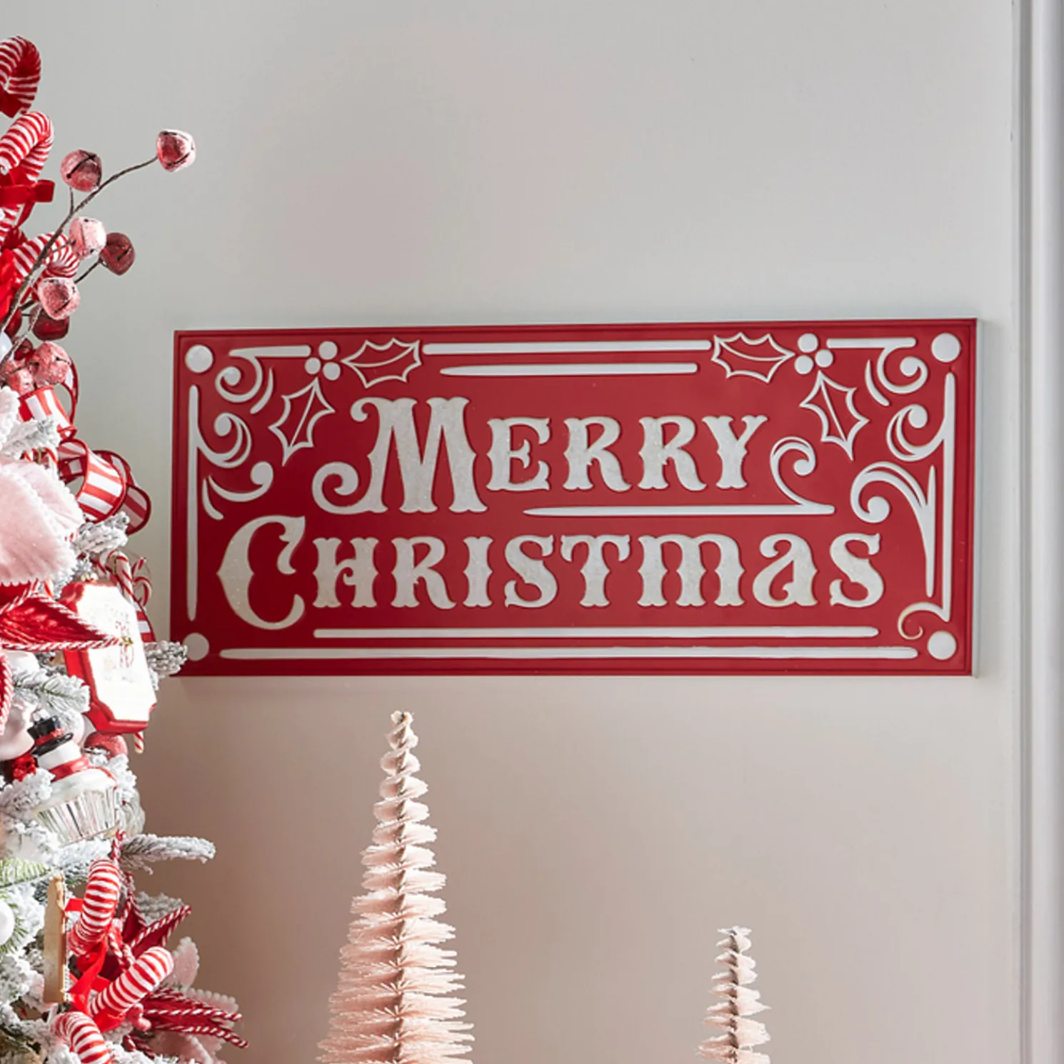 Raz 27.75" Large Red Merry Christmas Embossed Metal Christmas Sign 4359006