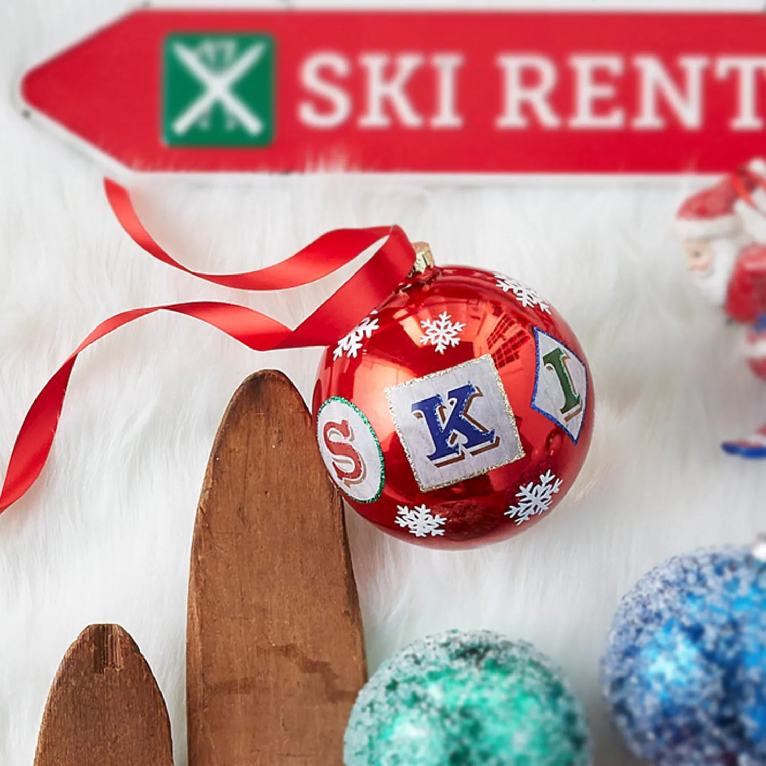 Raz 5" Large SKI Glass Ball Christmas Ornament 4324516