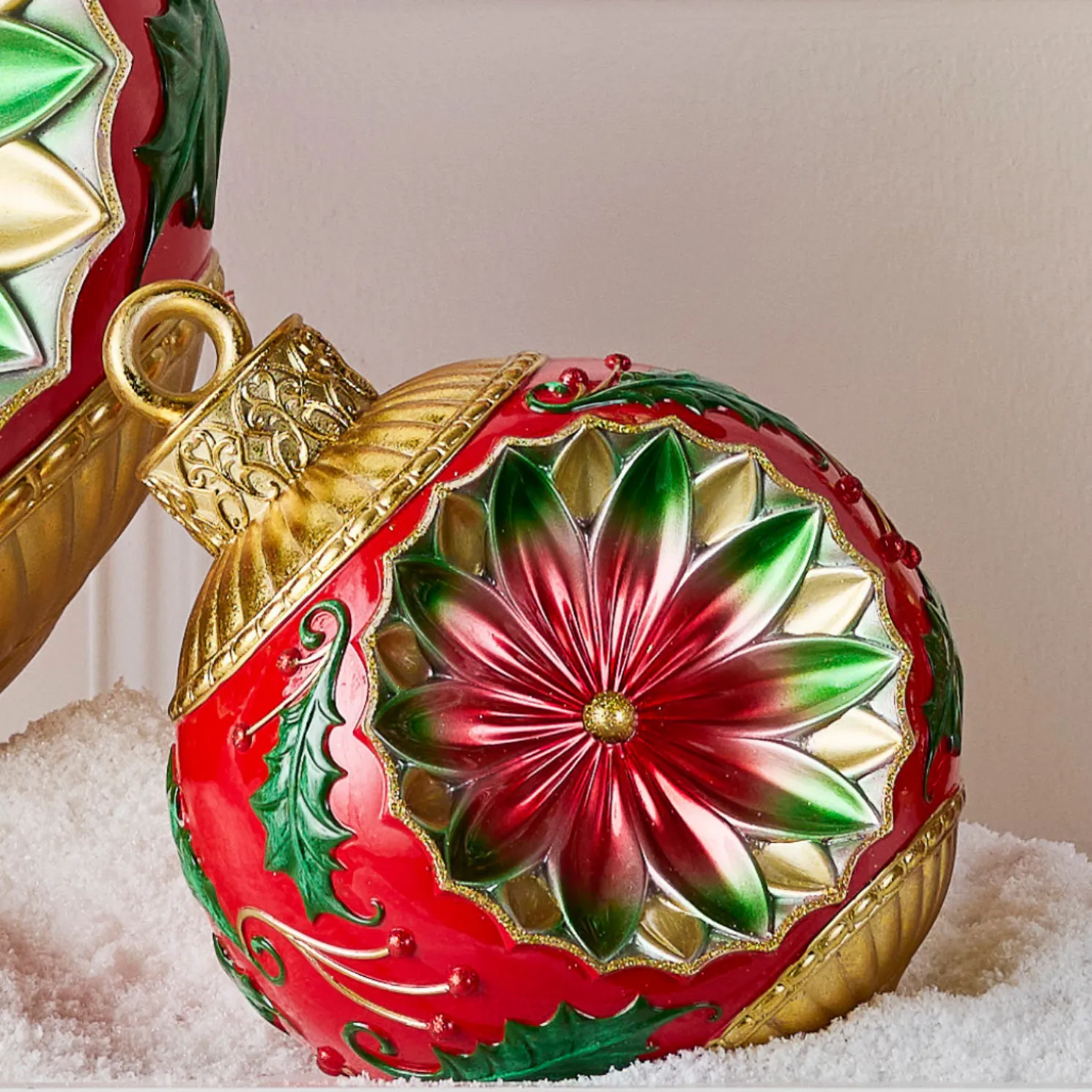 Raz 10" Large Vintage Red & Green Ornament Christmas Decoration 4512299