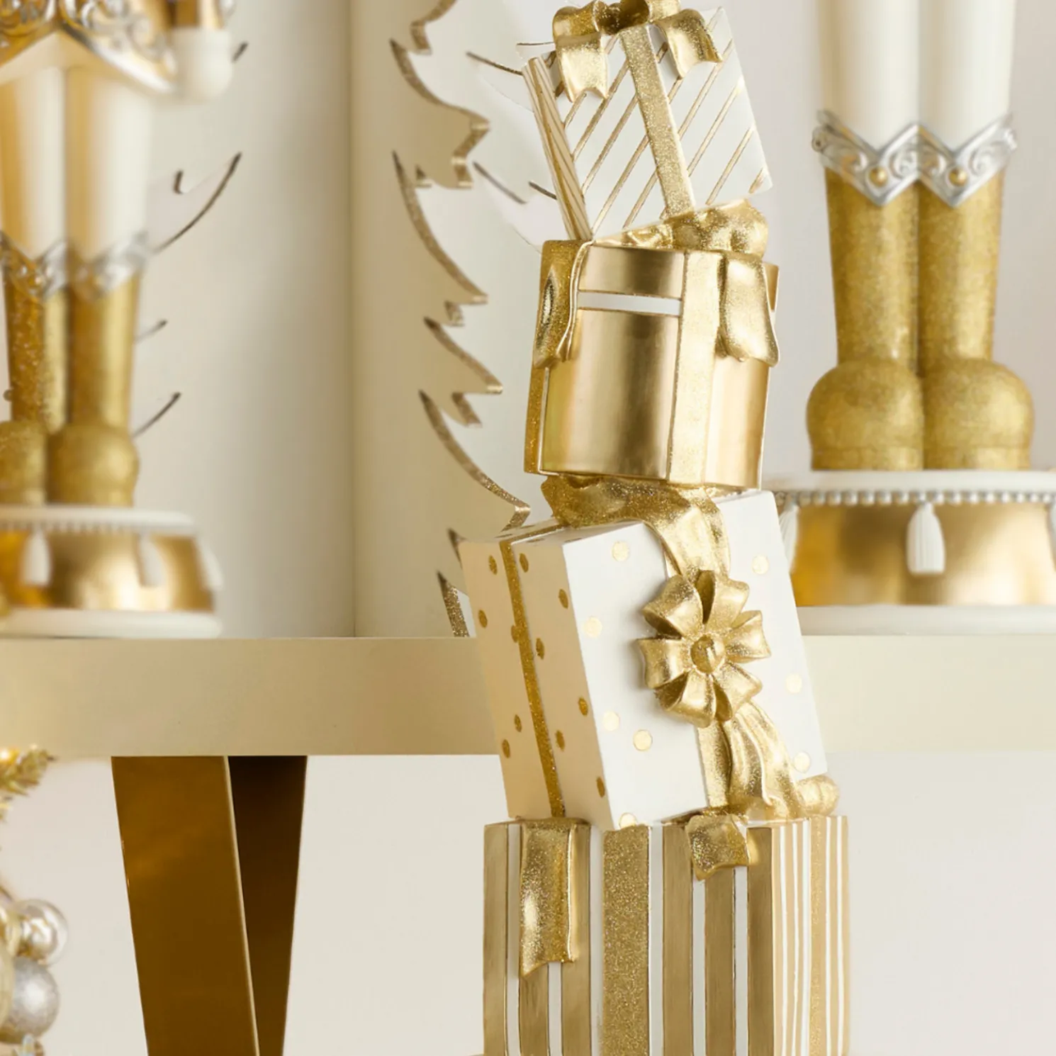 Raz 38" Large White and Gold Stacked Presents Figure 4511639
