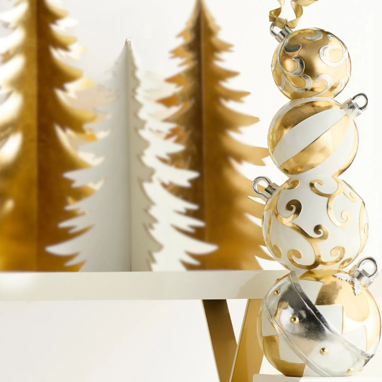 Raz 38" Large White and Gold Stacked Ornaments Figure 4511638