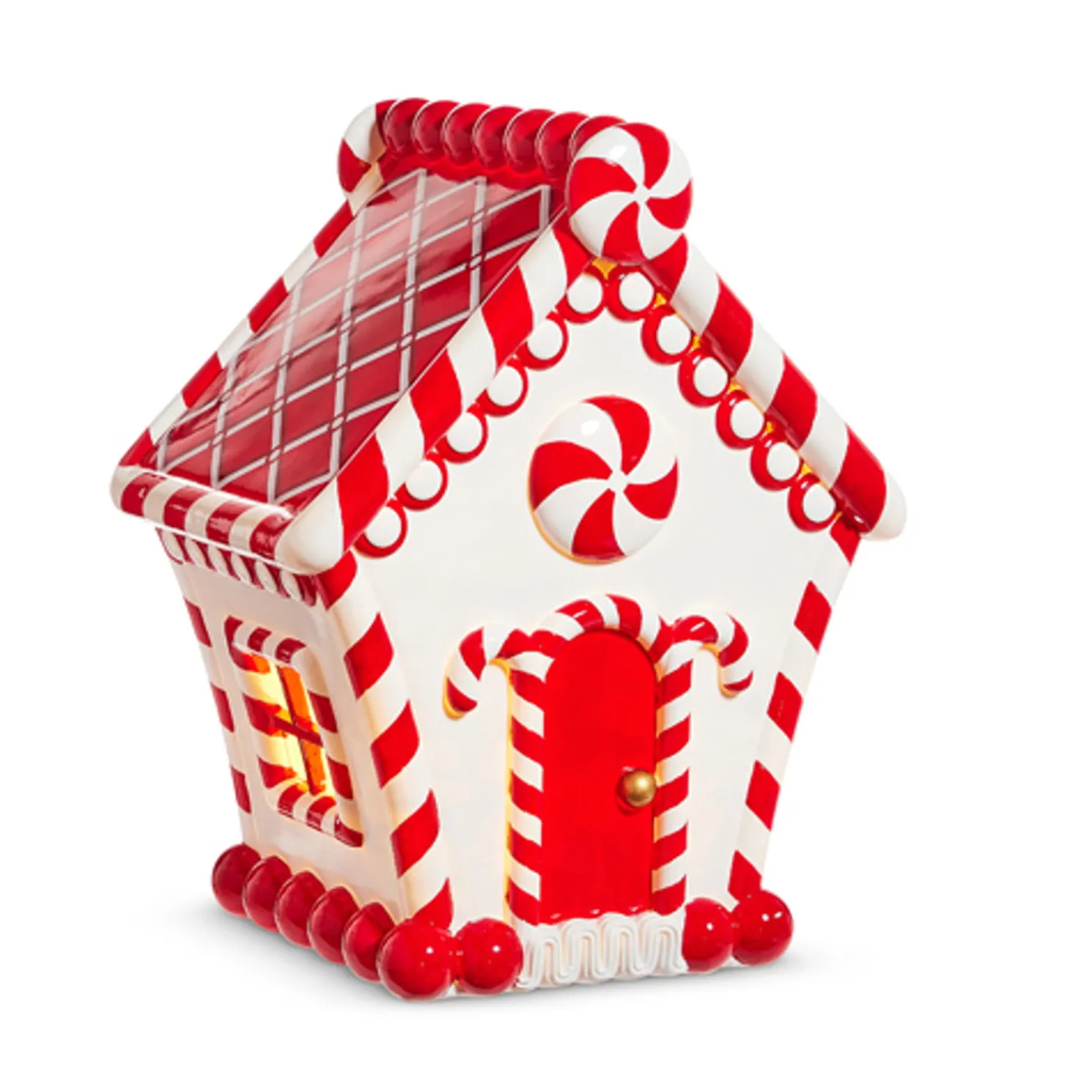 Raz 16" LED Lighted Red and White Peppermint Large Gingerbread House 4510467