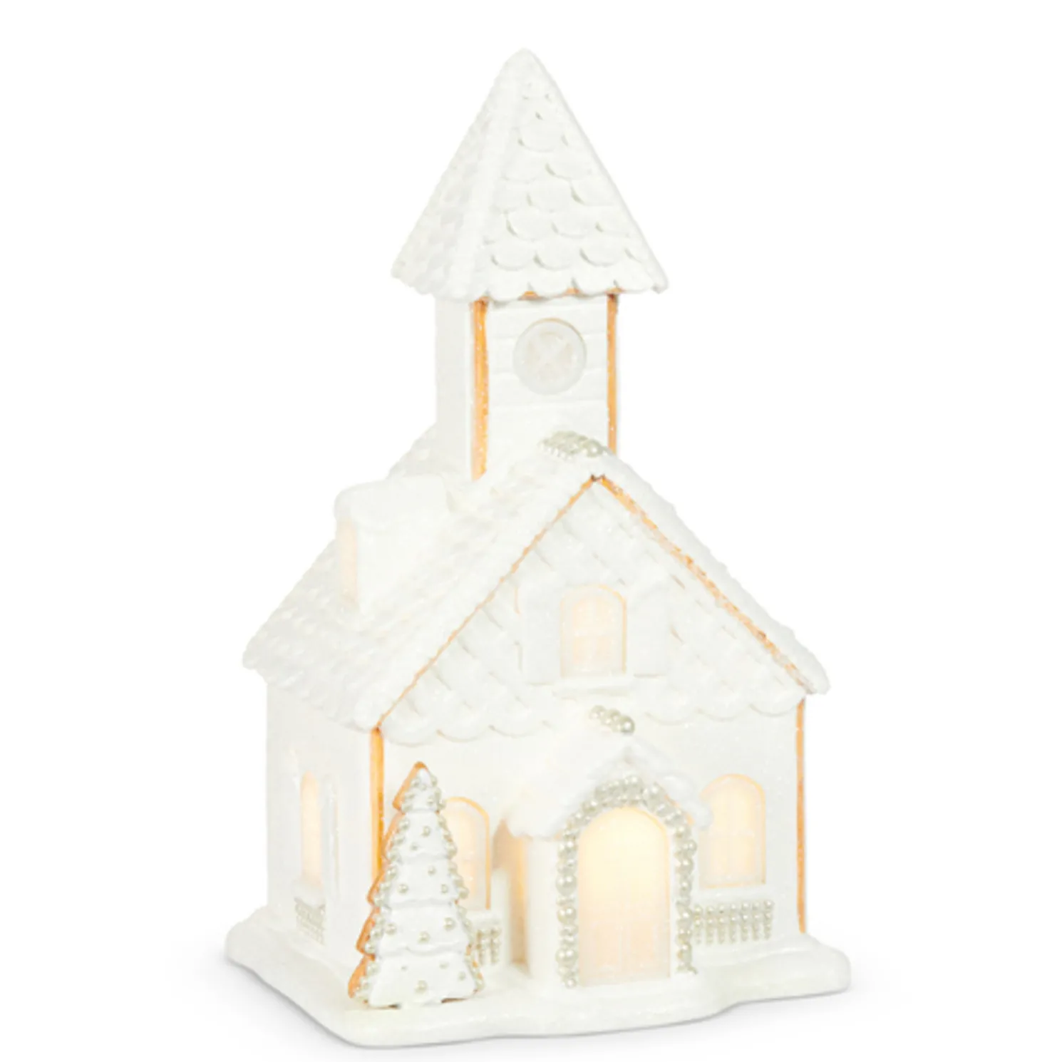 Raz 16.5" LED Lighted White Church with Pearls Gingerbread House Christmas Decoration 4510444