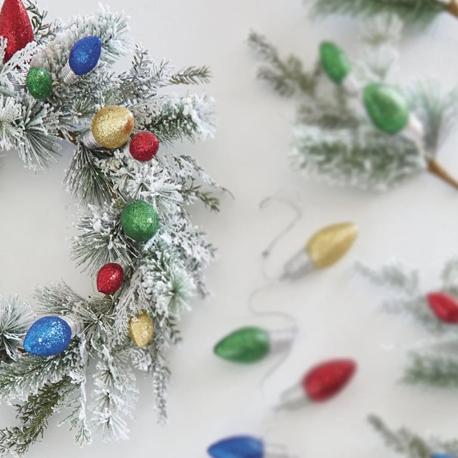 Raz 22" Light Bulb and Snowy Pine Christmas Wreath W4206875