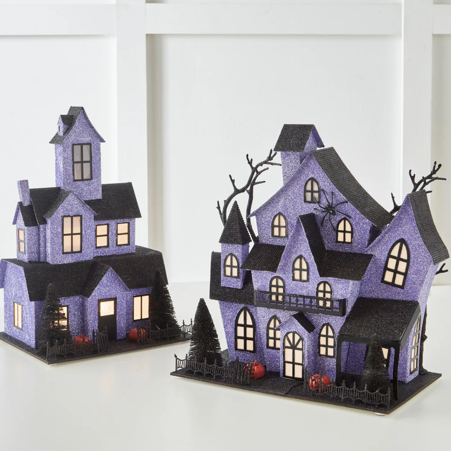 Raz 12.75" Lighted Battery Operated Purple Haunted House Halloween Decoration 4519109