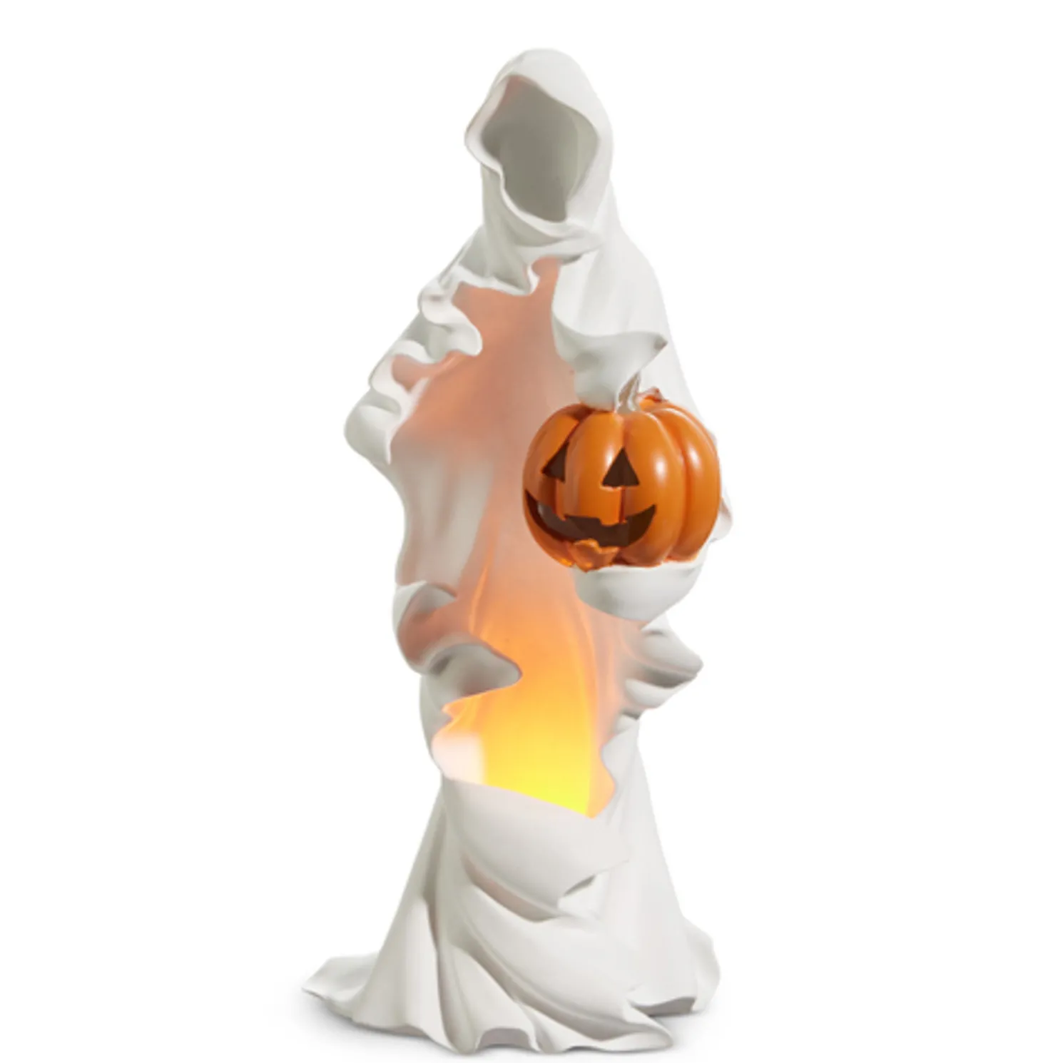 Raz 20" Lighted Faceless White Ghost Holding Pumpkin Halloween Figure 4457647