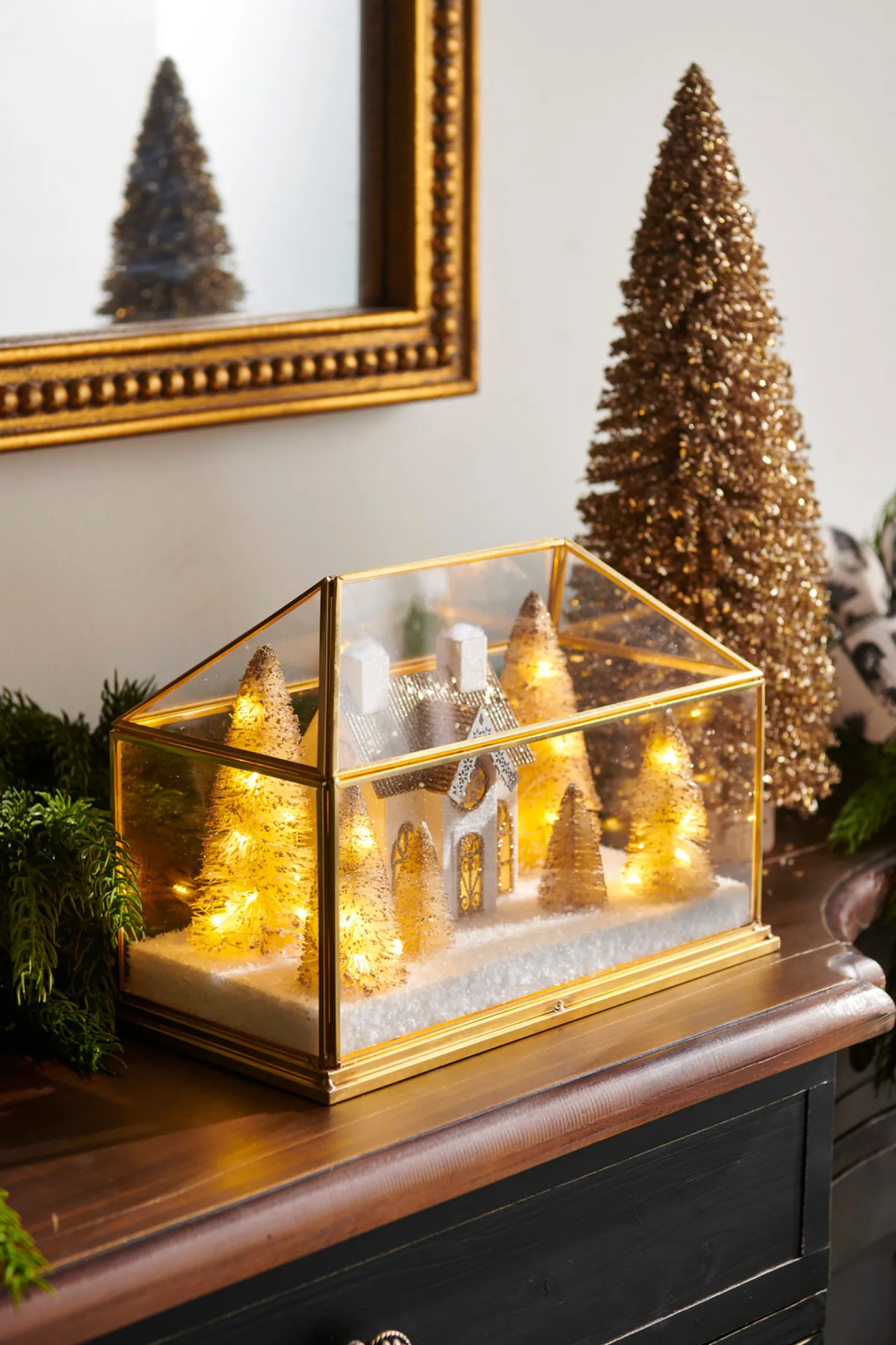 Raz 10.75" Lighted Gold House Terrarium Christmas Decoration 4515557