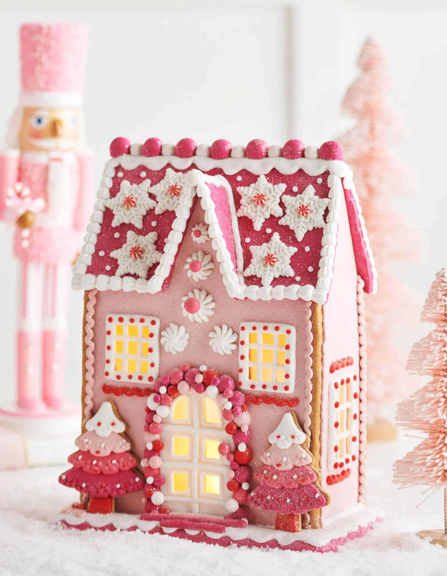 Raz 13" Lighted Pink Christmas Gingerbread House Decoration 4416187