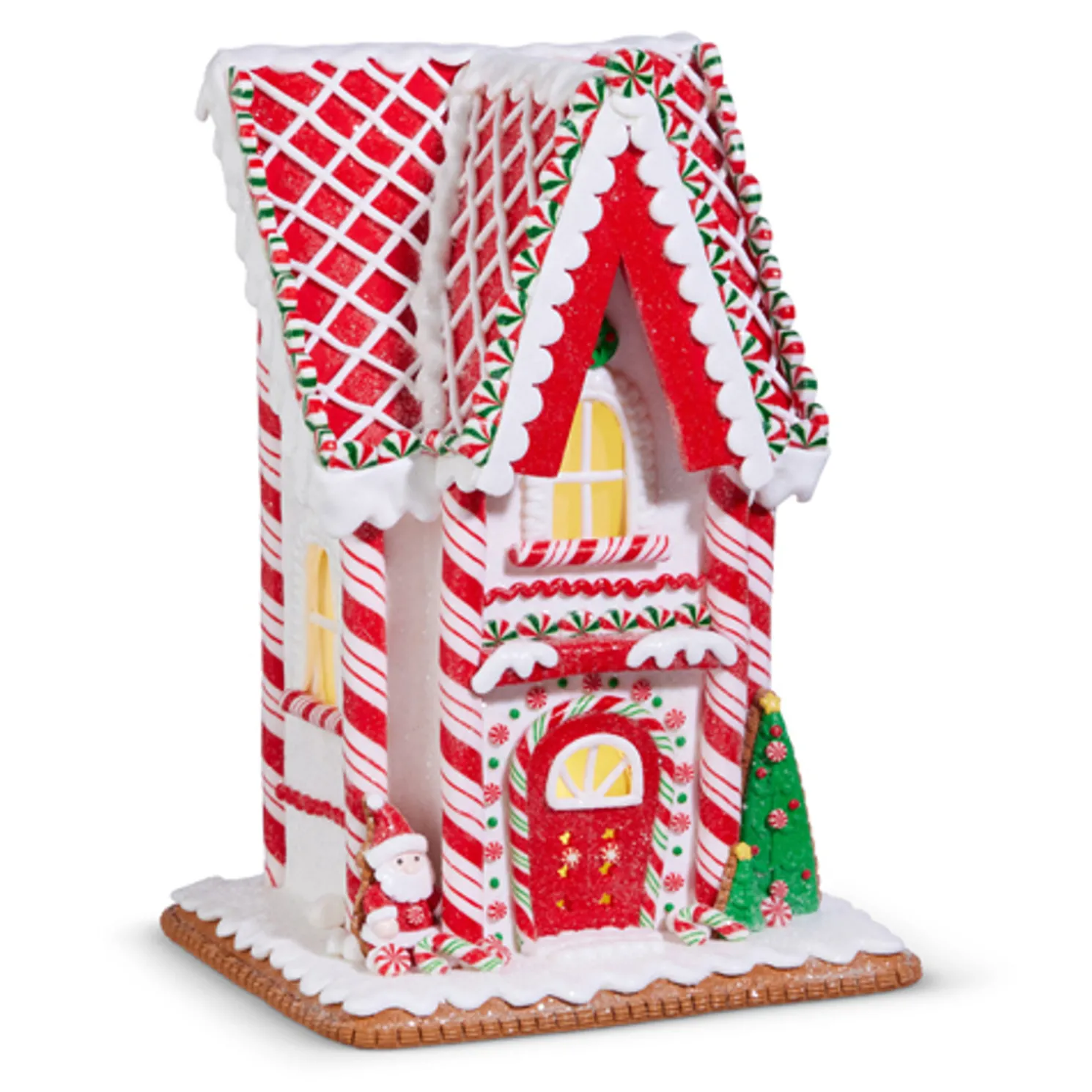 Raz 12.75" Lighted Red and White Candy Cane Gingerbread House Christmas Decoration 4416432