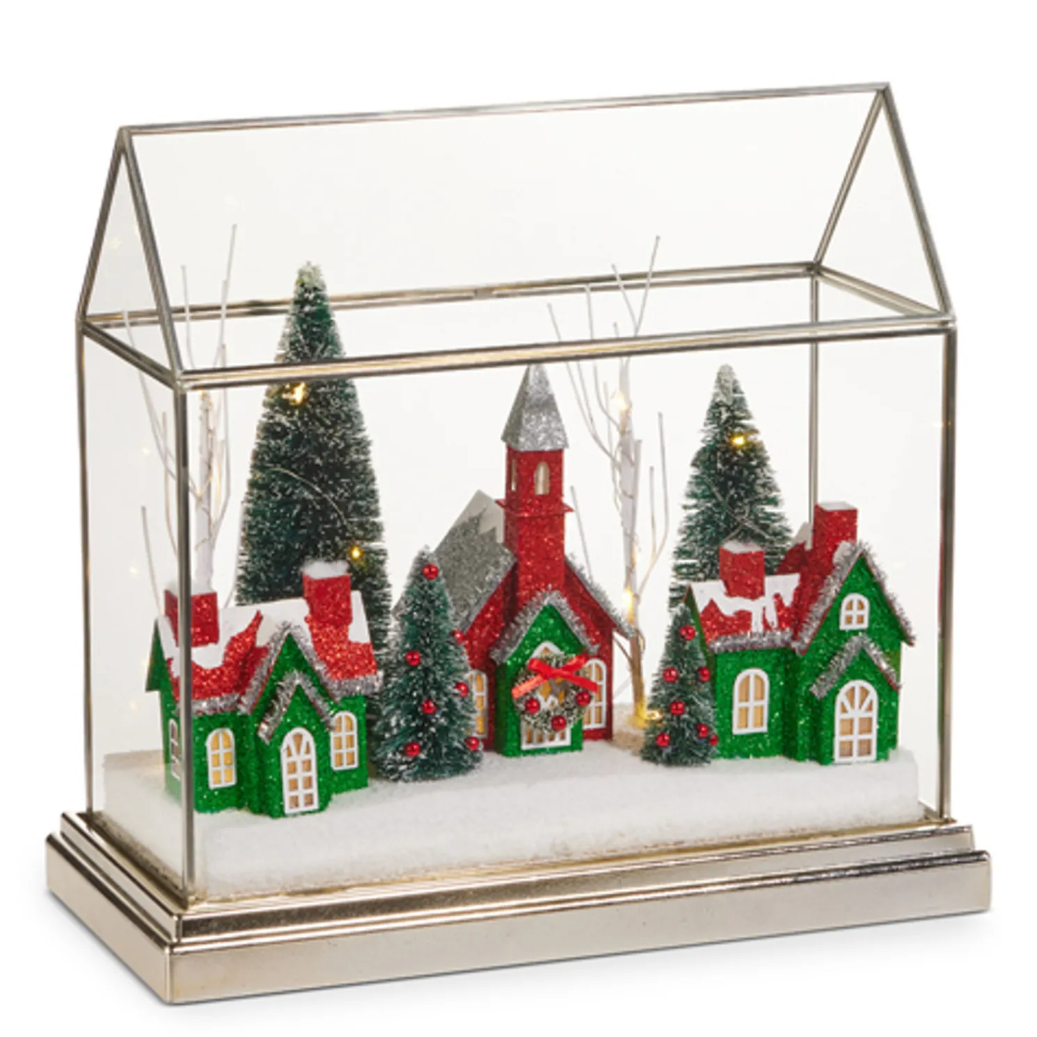 Raz 12.75" Lighted Red and Green House in Terrarium Christmas Decoration 4515559