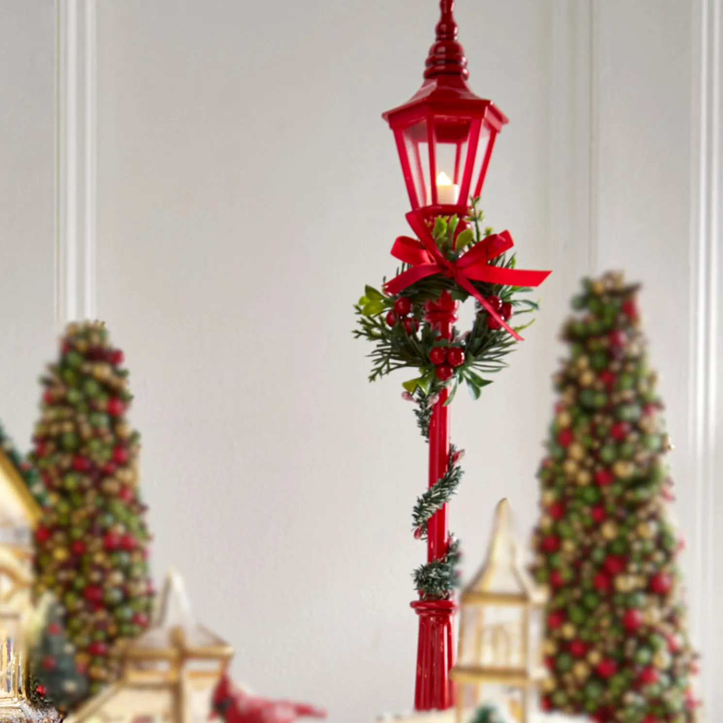 Raz 18.5" Lighted Red Lamp Post Christmas Decoration 4412524