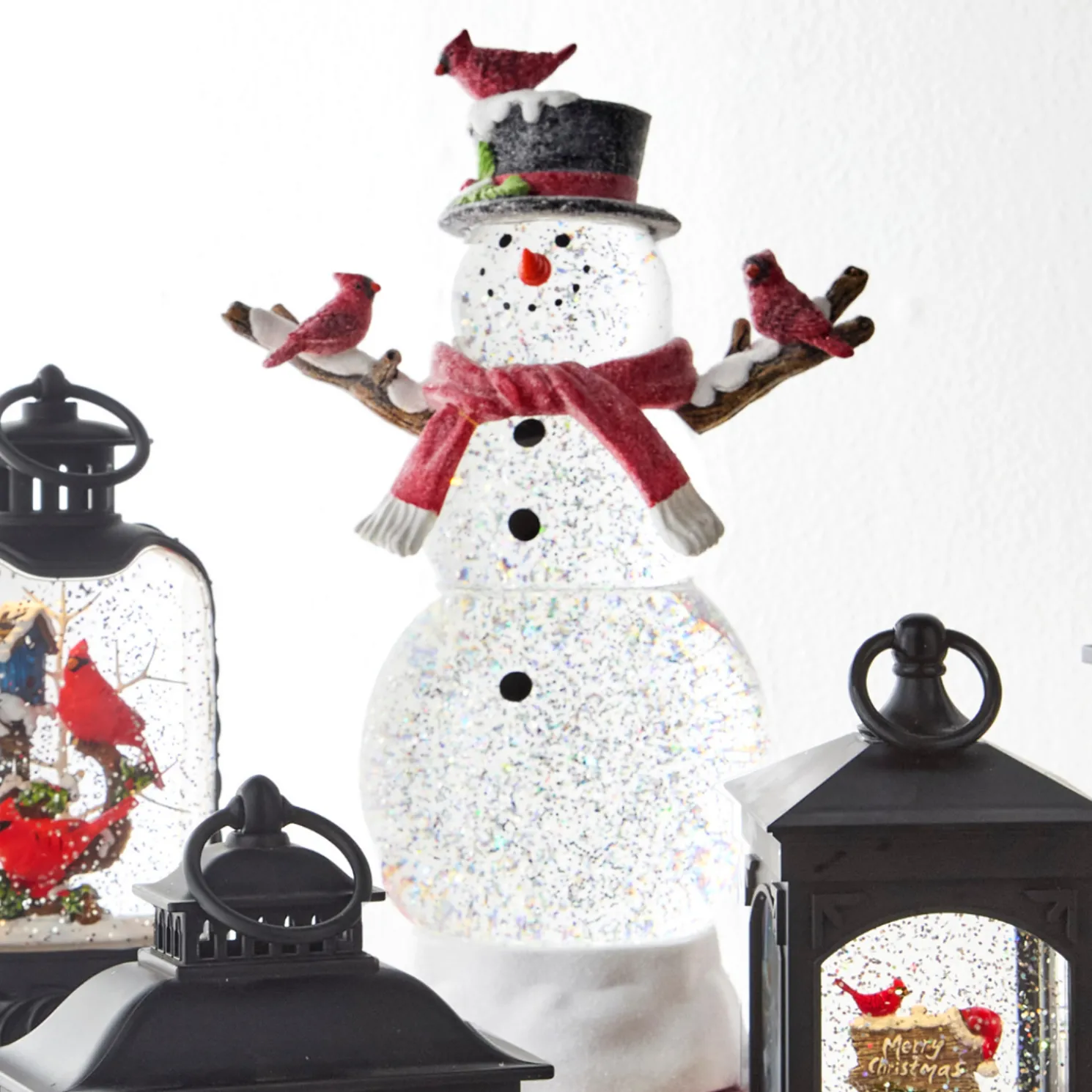 Raz 12" Lighted Snowman with Silver Swirling Glitter Water Globe Lantern 4519206
