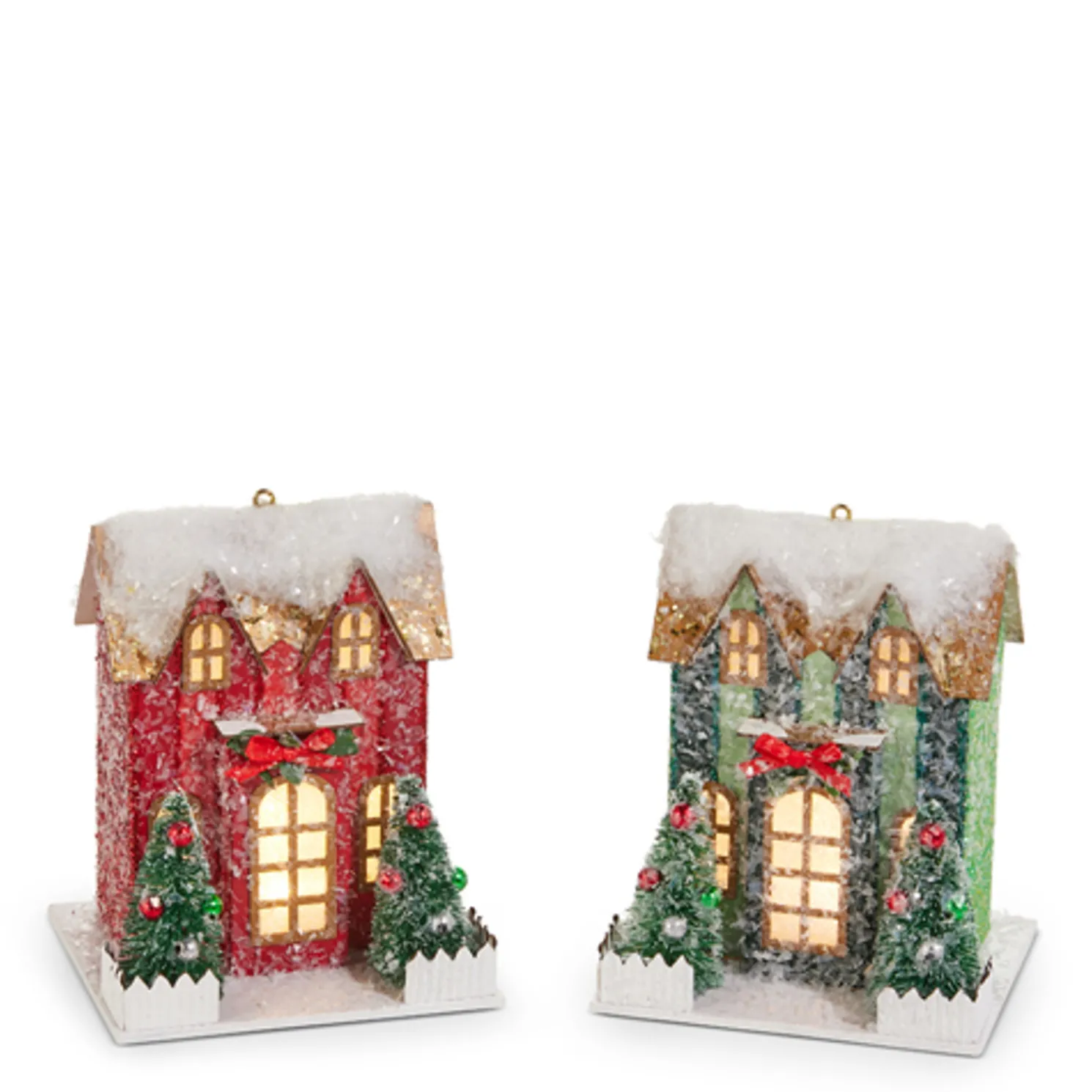 Raz 4" Lighted Striped Paper House Christmas Ornament Set of 2 4512531