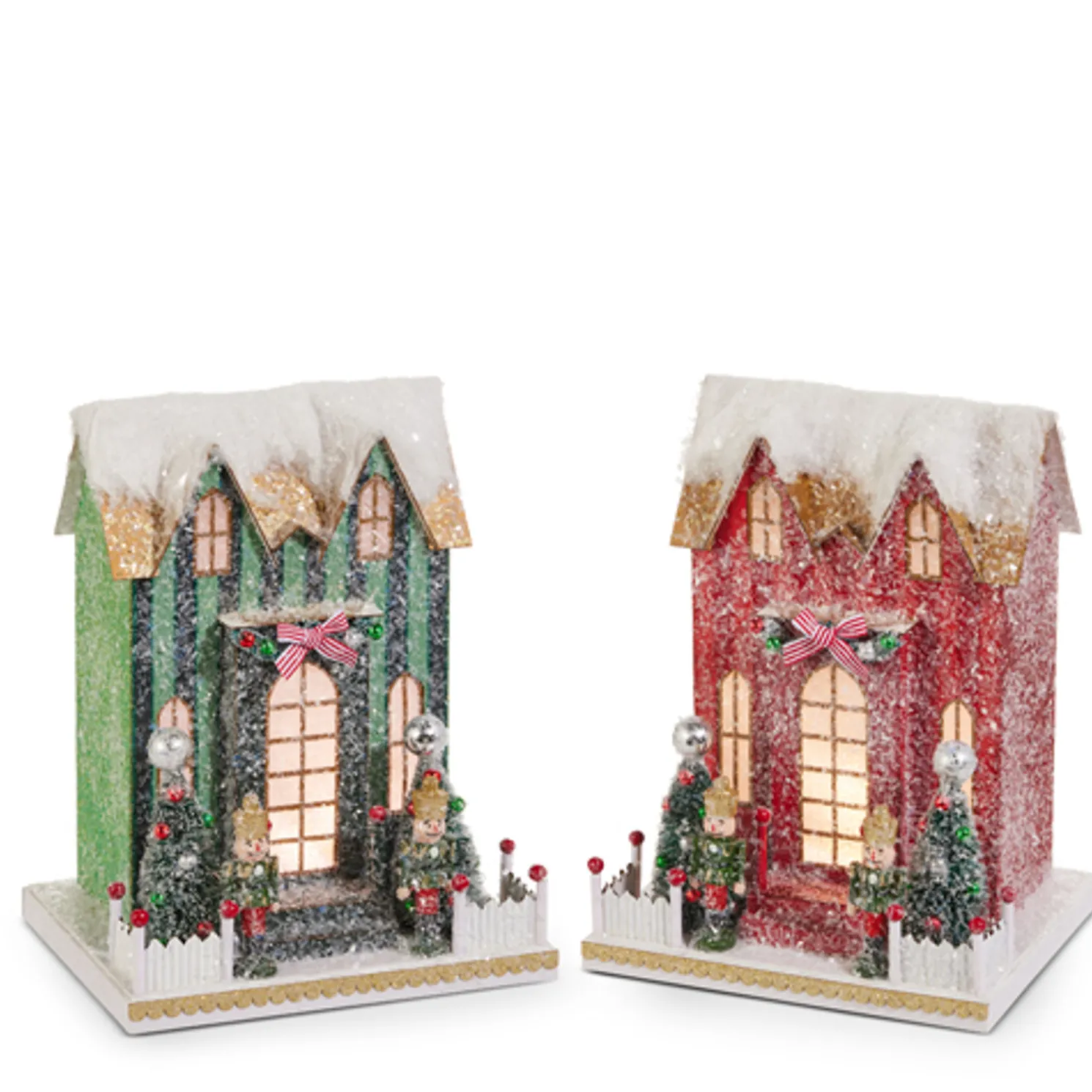 Raz 10.5" Lighted Striped Paper Christmas Houses 4512529