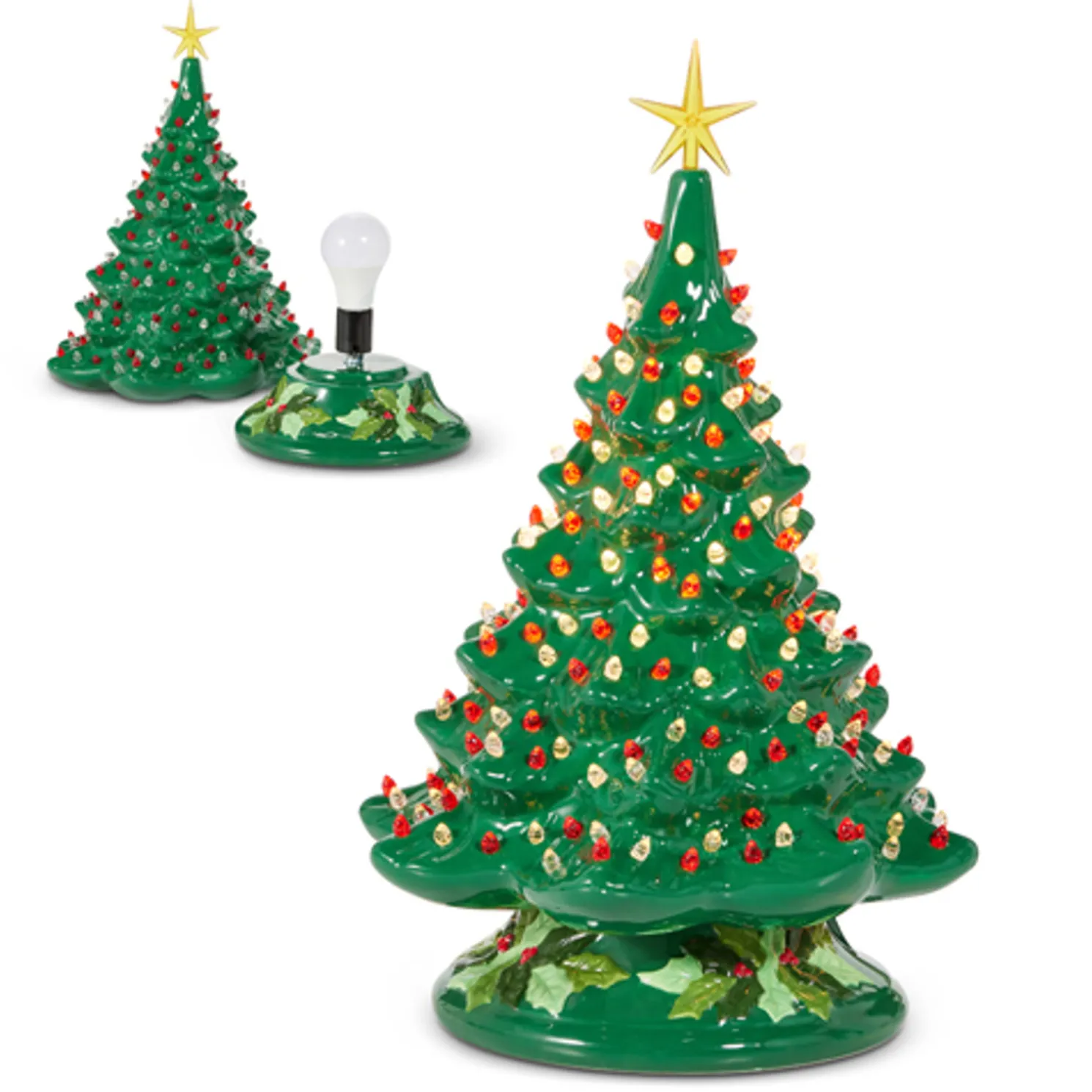 Raz 16.5" Lighted Vintage Green Ceramic Christmas Tree 4519223