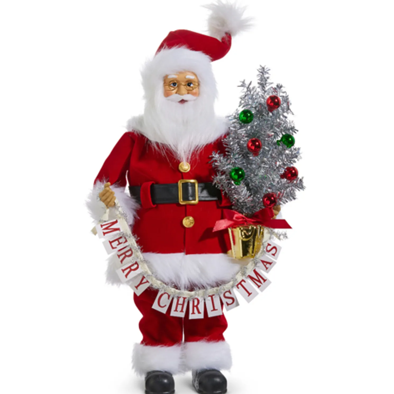 Raz 18" Merry Christmas Santa Figure With Tinsel Tree 4415623