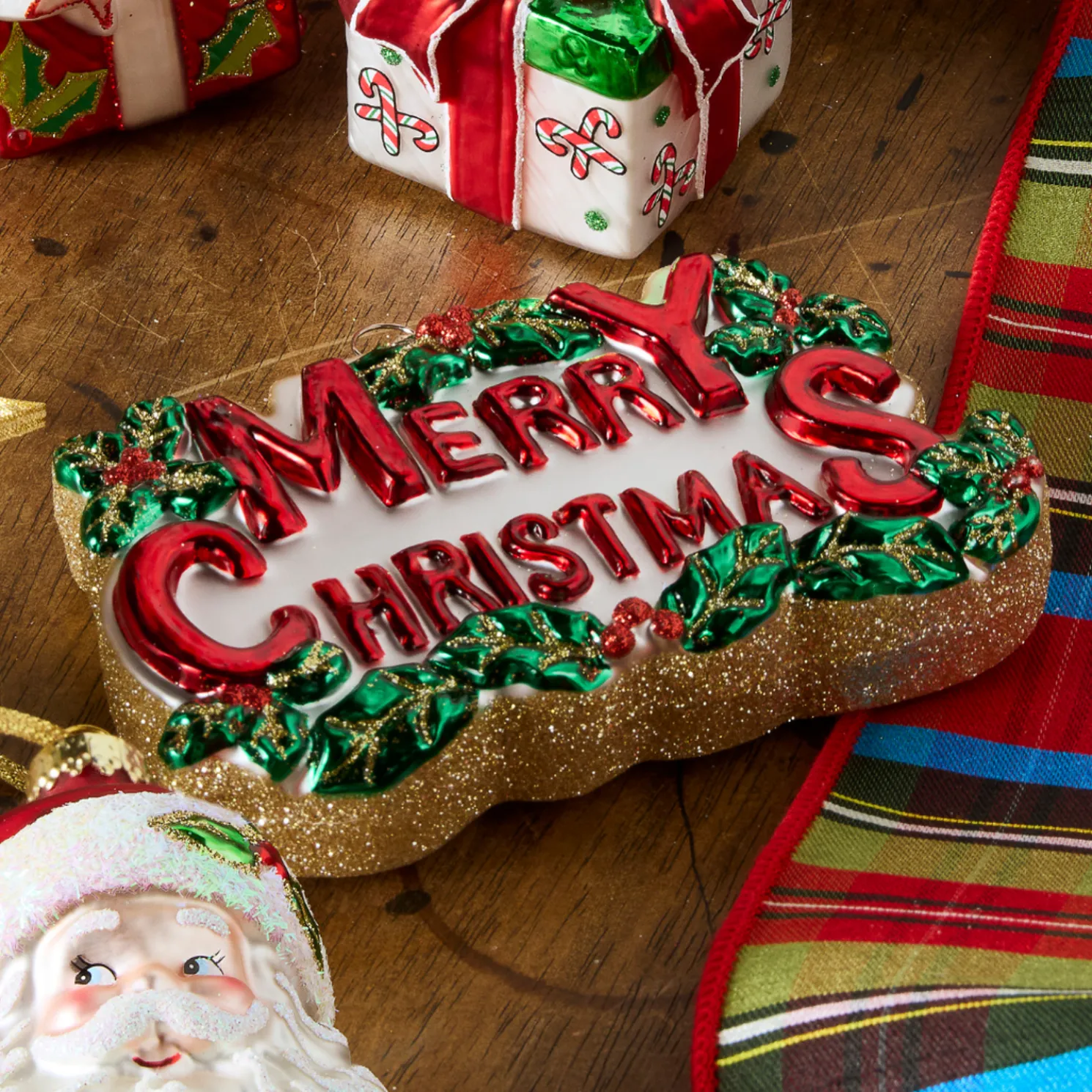 Raz 5.5" Merry Christmas Glass Christmas Ornament 4524857