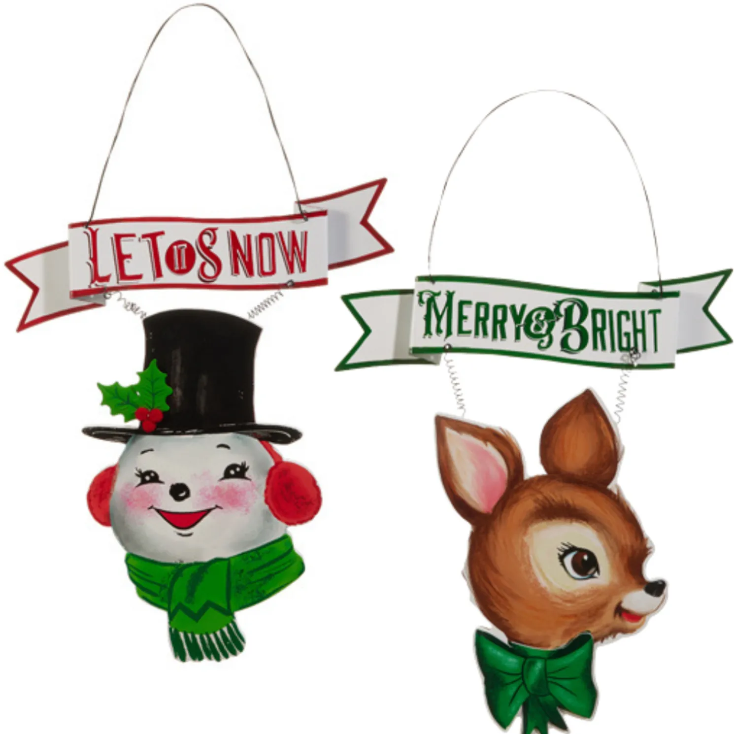 Raz 14" Metal and Wood Sparkle Snowman or Reindeer Christmas Sign