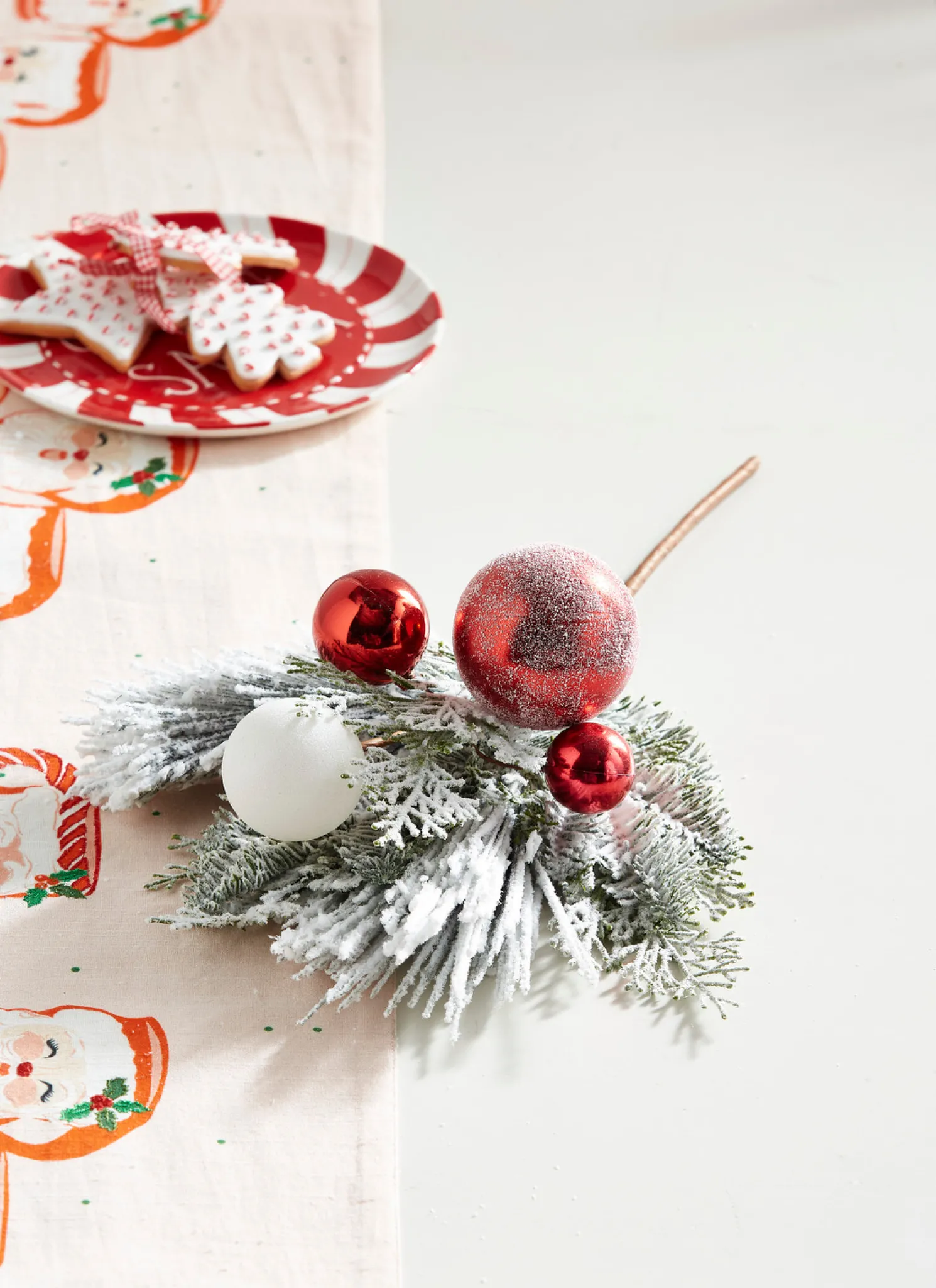 Raz 20" Mixed Greenery and Red and White Ornament Pick Christmas Tree Accessory F4309875