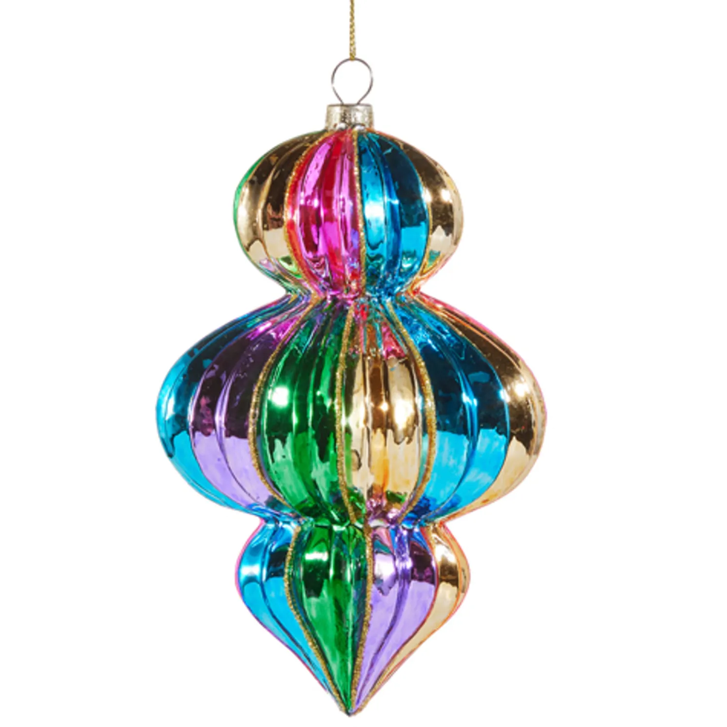 Raz 6.25" Multicolor Striped Rainbow Finial Glass Christmas Ornament 4524902