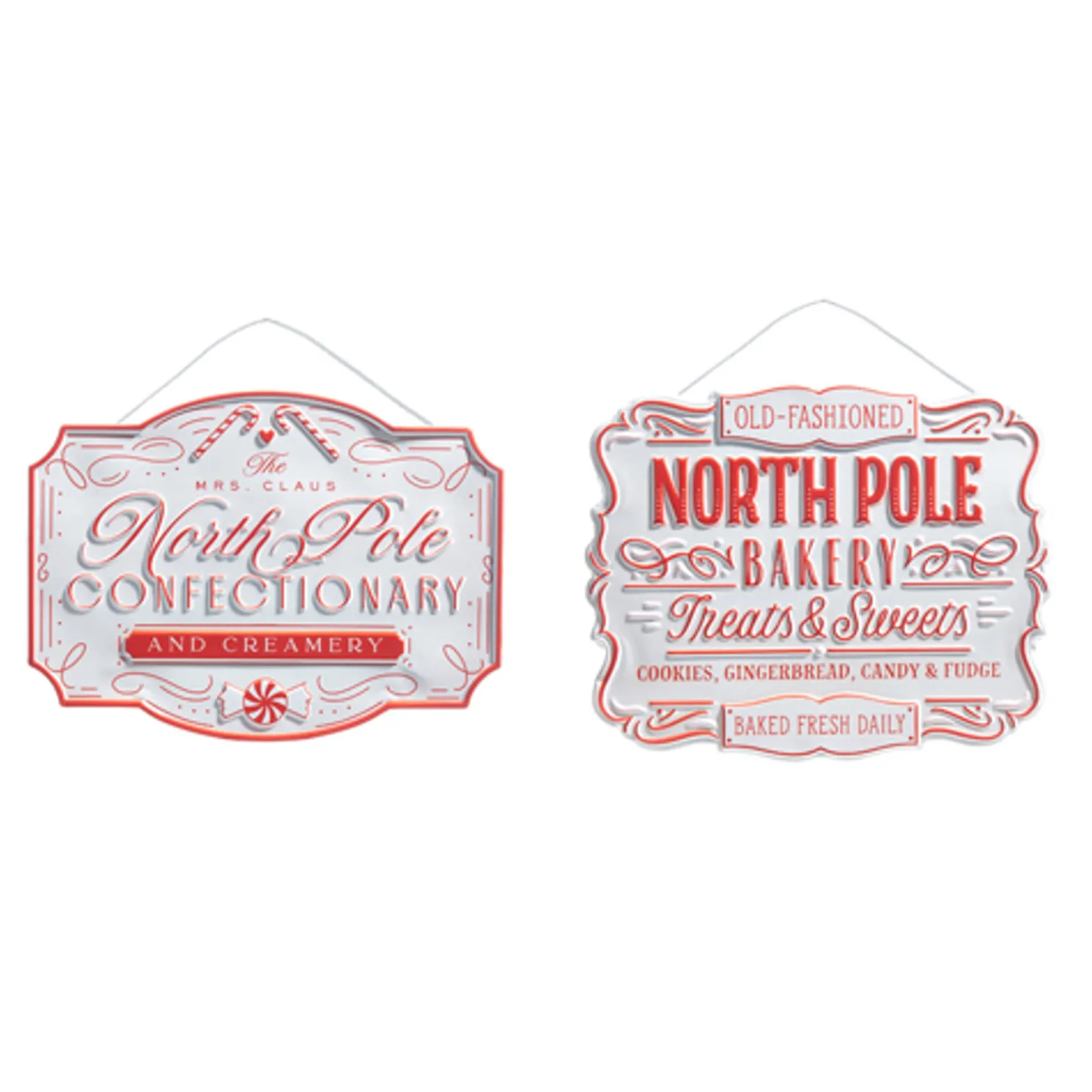 Raz 12" North Pole Confectionary and Bakery Ornament Sign Set 4359031