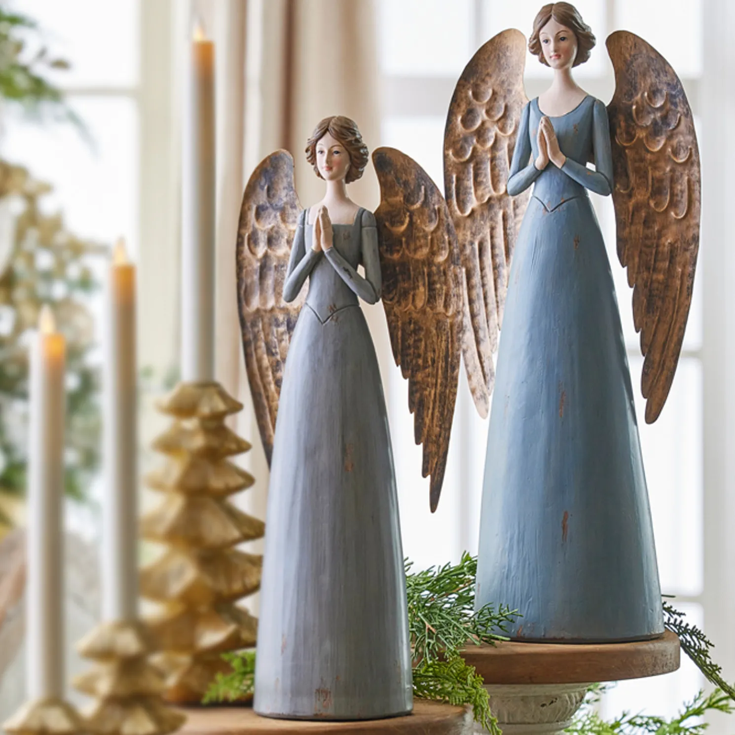 Raz 15.75" or 17.75" Blue Santos Angel Christmas Figure