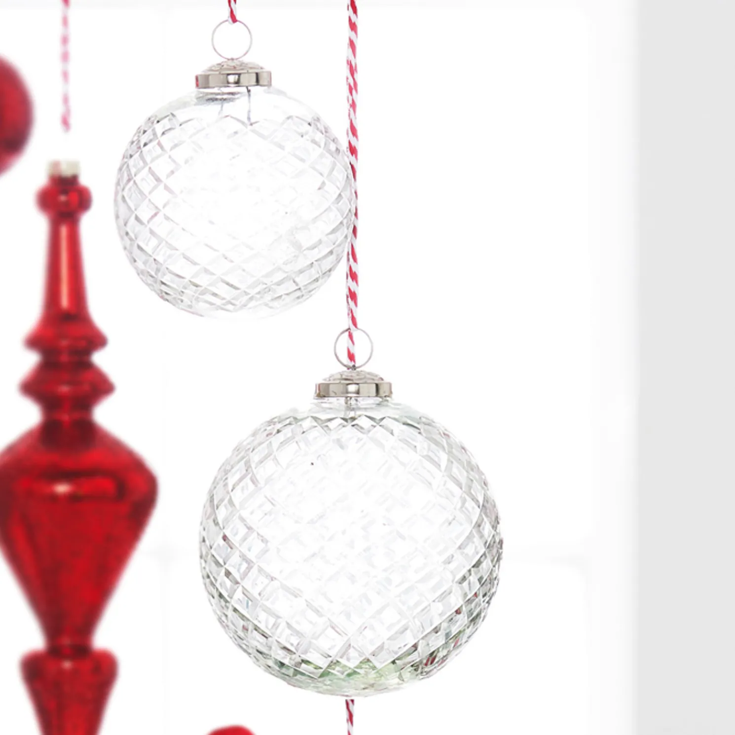 Raz 4" or 5" Clear Diamond Cut Ball Glass Christmas Ornament