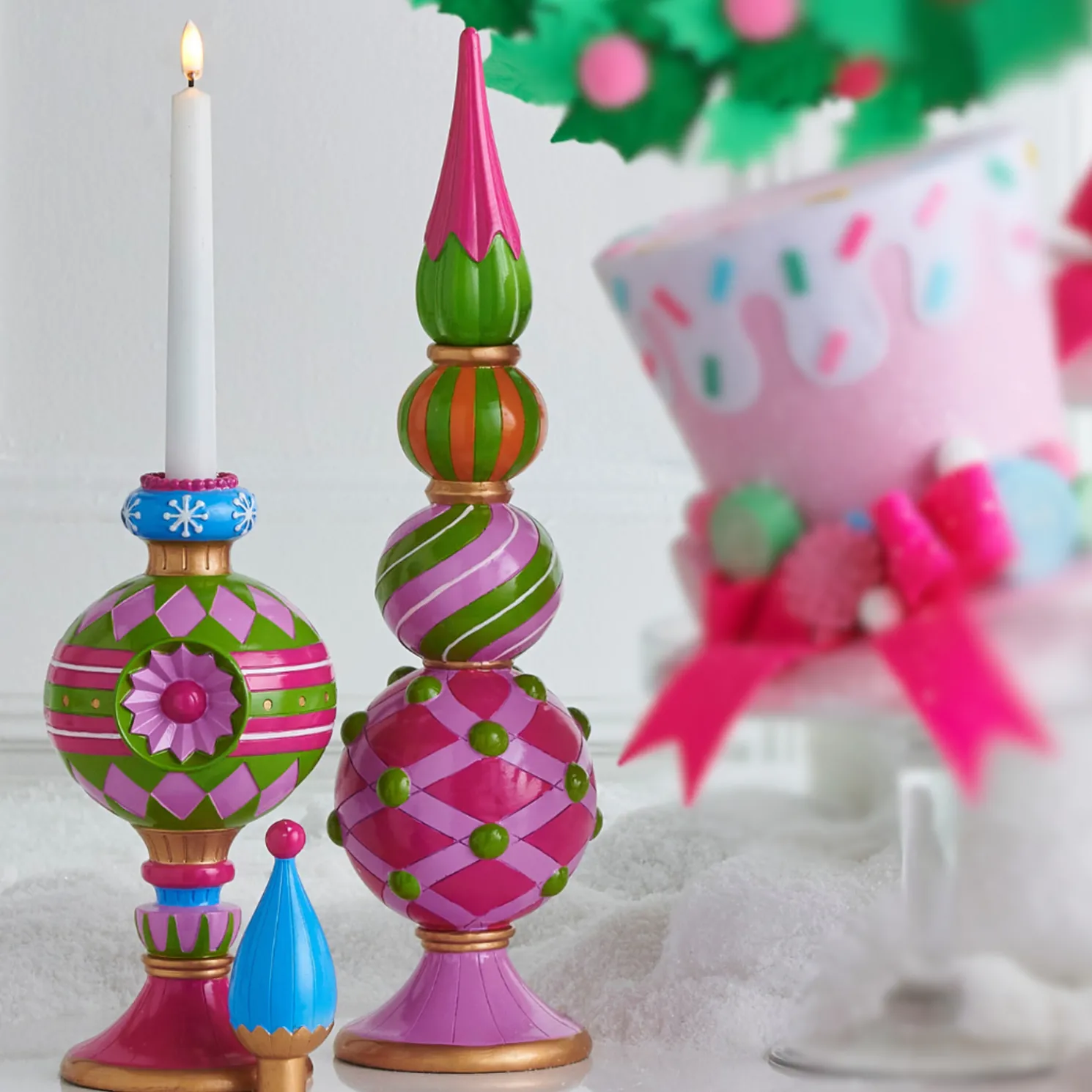 Raz 15" or 14.5" Colorful Finial Candle Holder Christmas Decoration