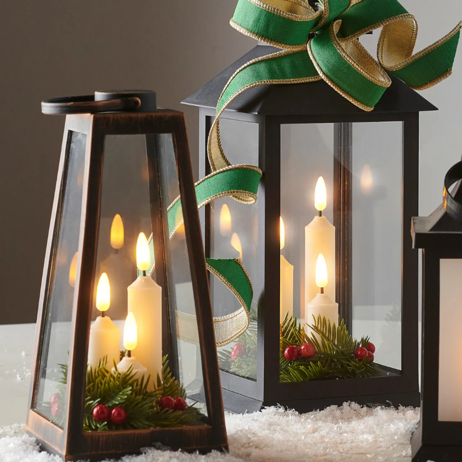 Raz 9.25" or 12" Lantern with Candles and Greenery