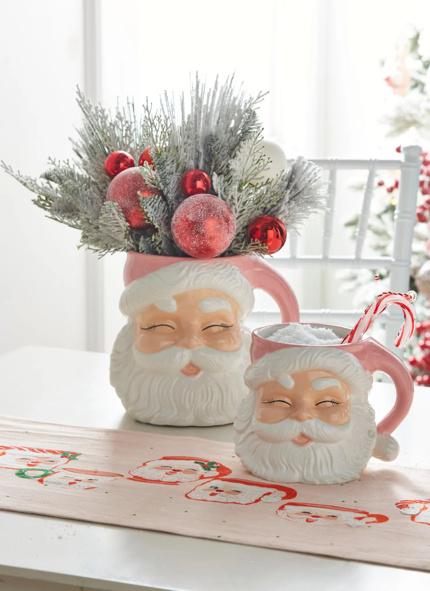 Raz 7.5" or 8" Large Pink Santa Christmas Container Mug