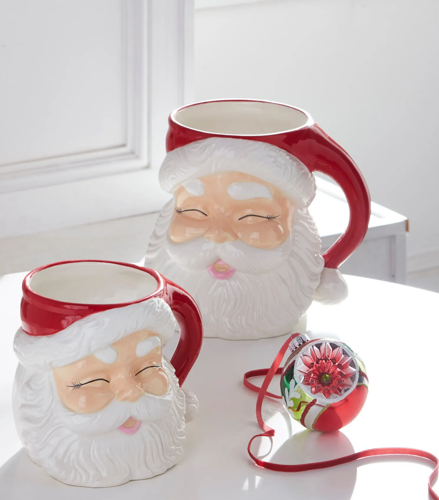 Raz 6" or 8" Large Red Santa Mug Christmas Container