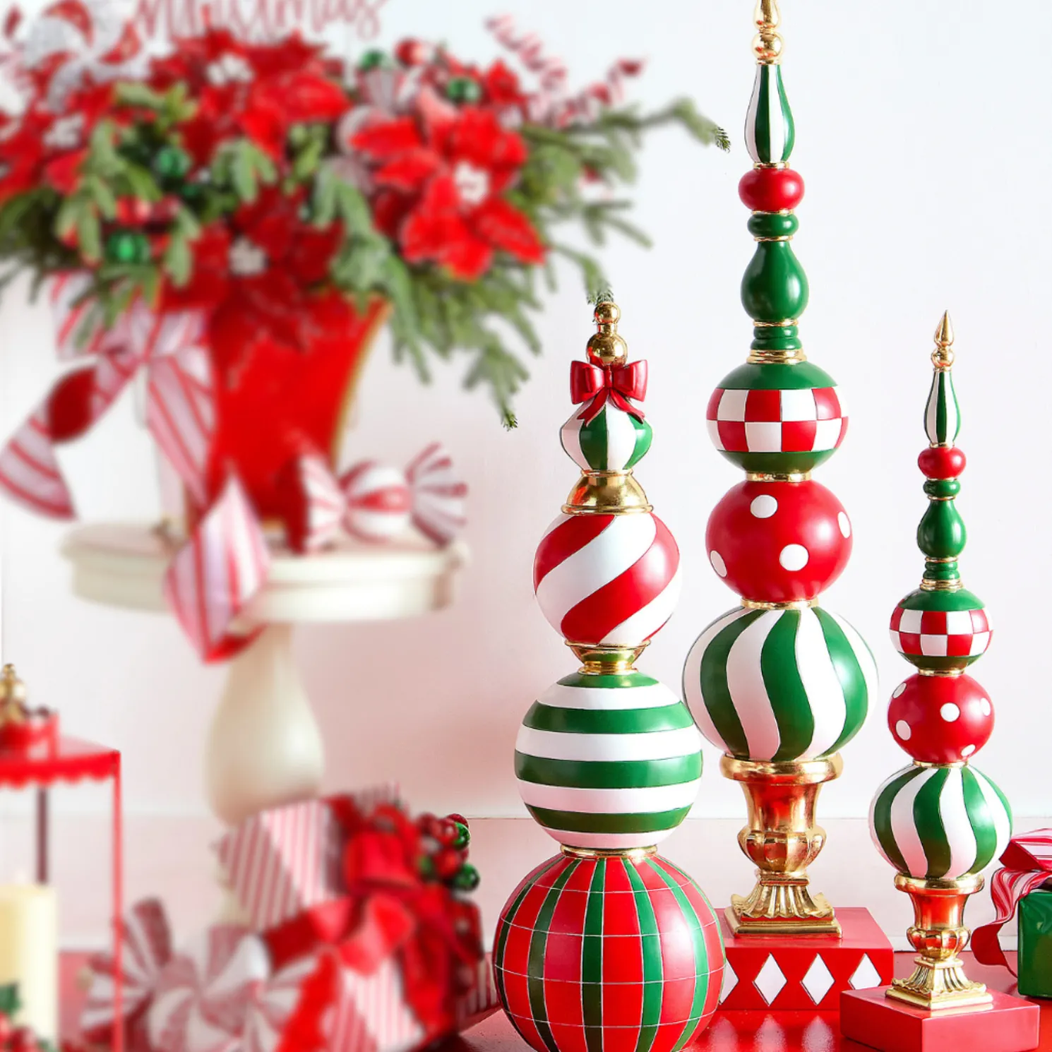 Raz 36" or 52" Large Traditional Red and Green Finial Christmas Decoration