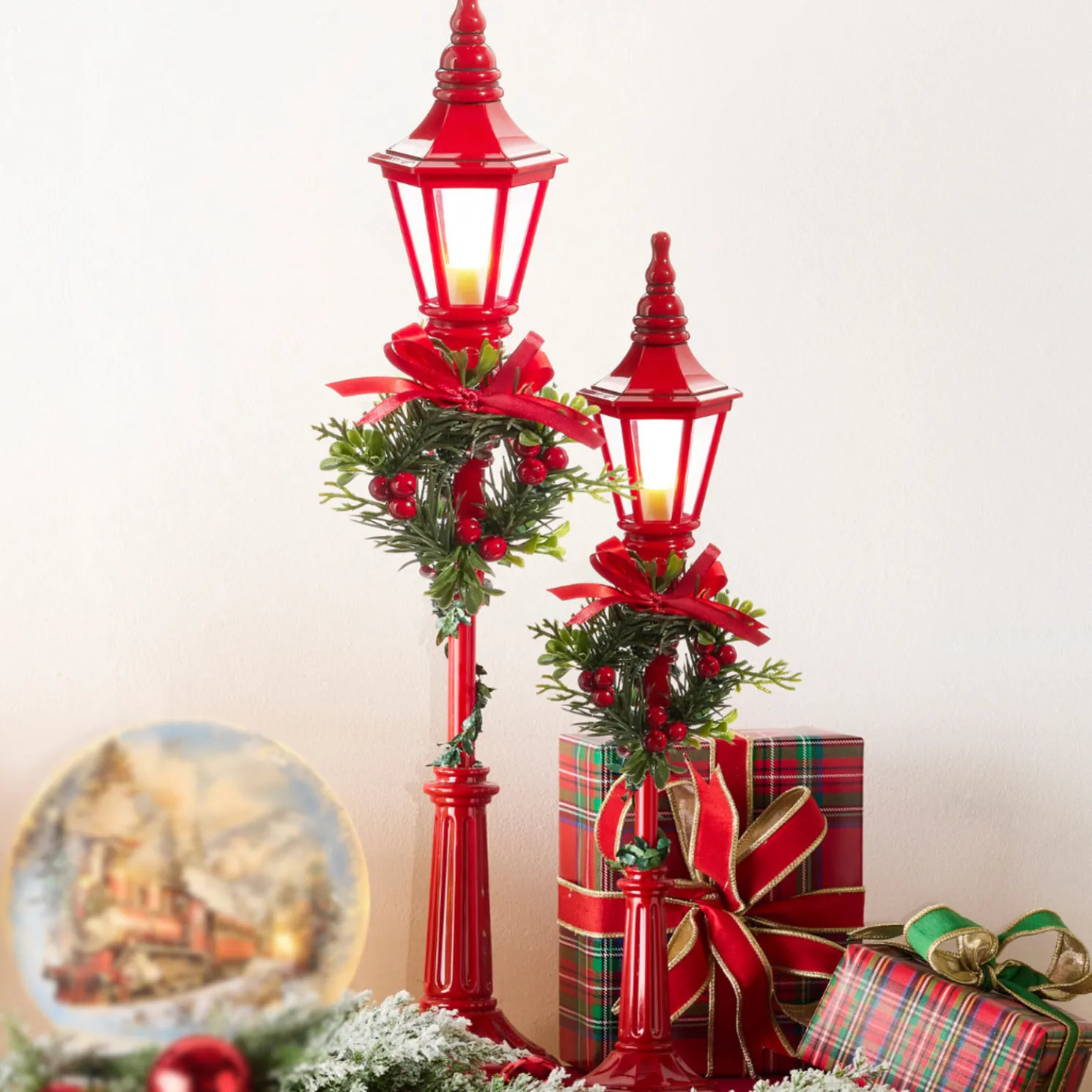 Raz 18.25" or 21" Lighted Red and White Christmas Lamp Post
