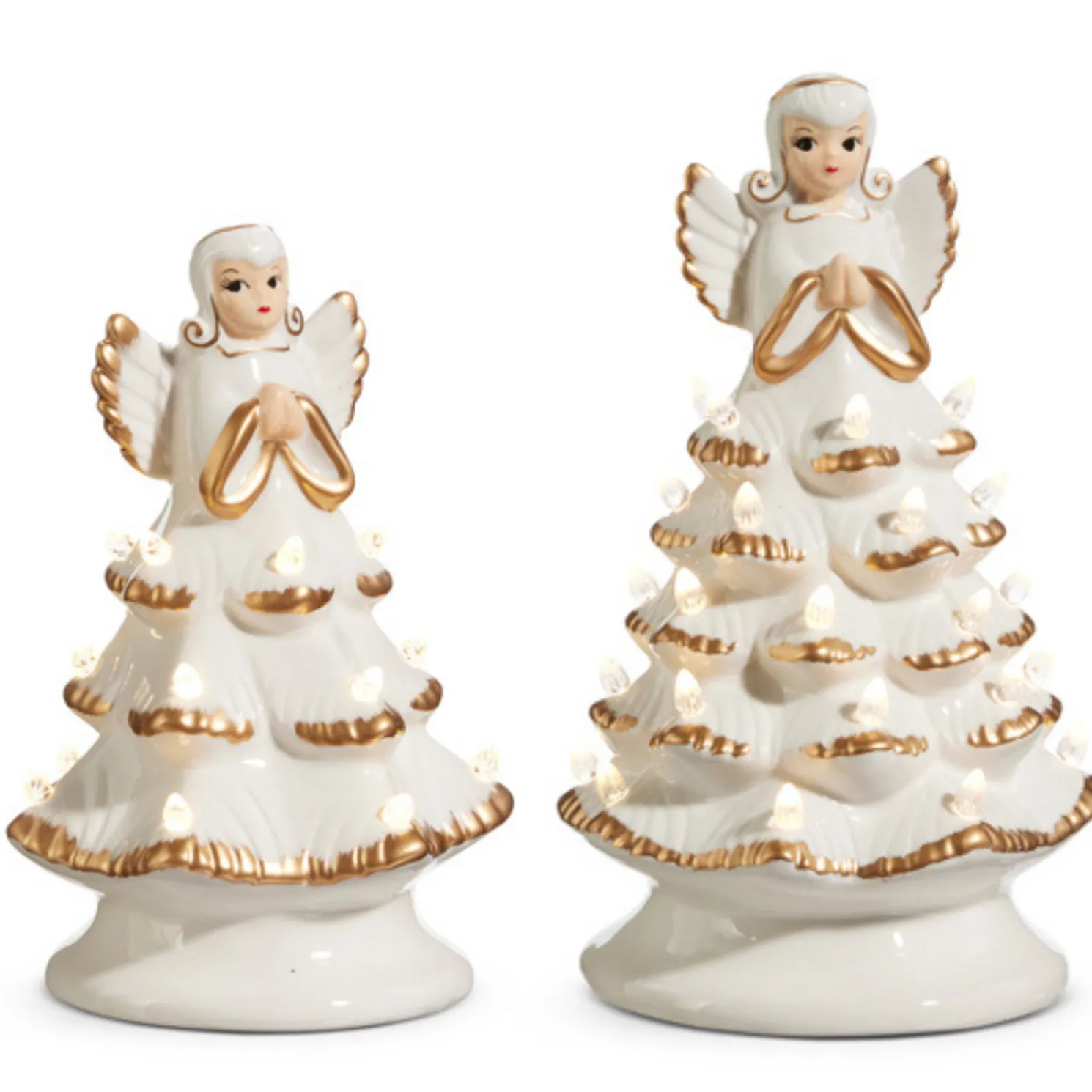 Raz 8" or 13" Lighted Vintage Angel Ivory and Gold Ceramic Christmas Tree Decoration