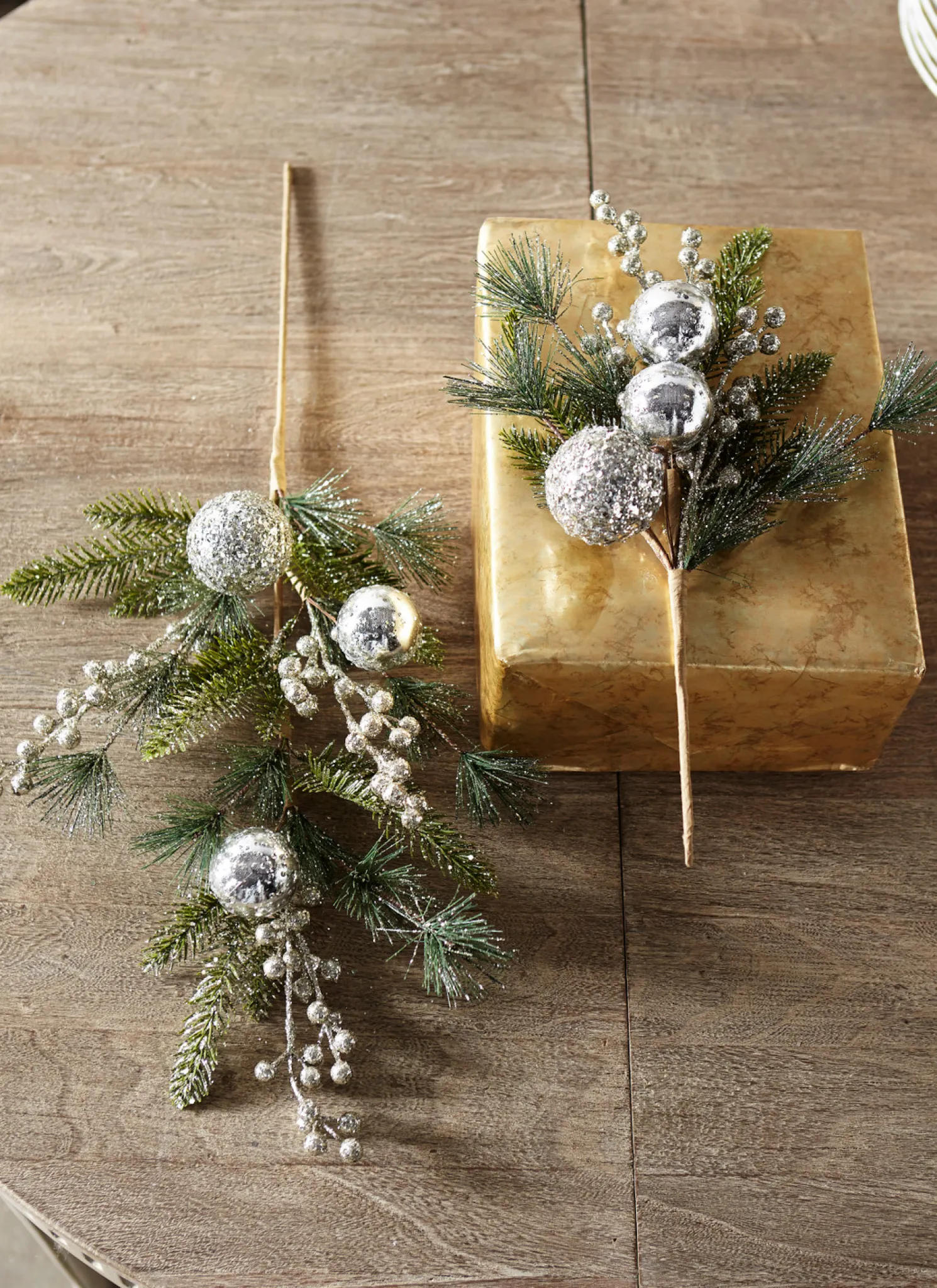 Raz 16" or 27" Pine and Berry with Silver Ball Ornament Christmas Tree Spray