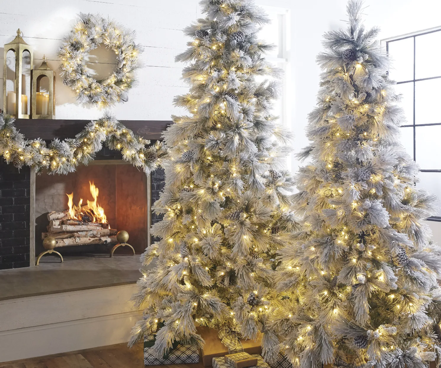 Raz 7.5' or 9' Pre Lit Flocked Pine Christmas Tree