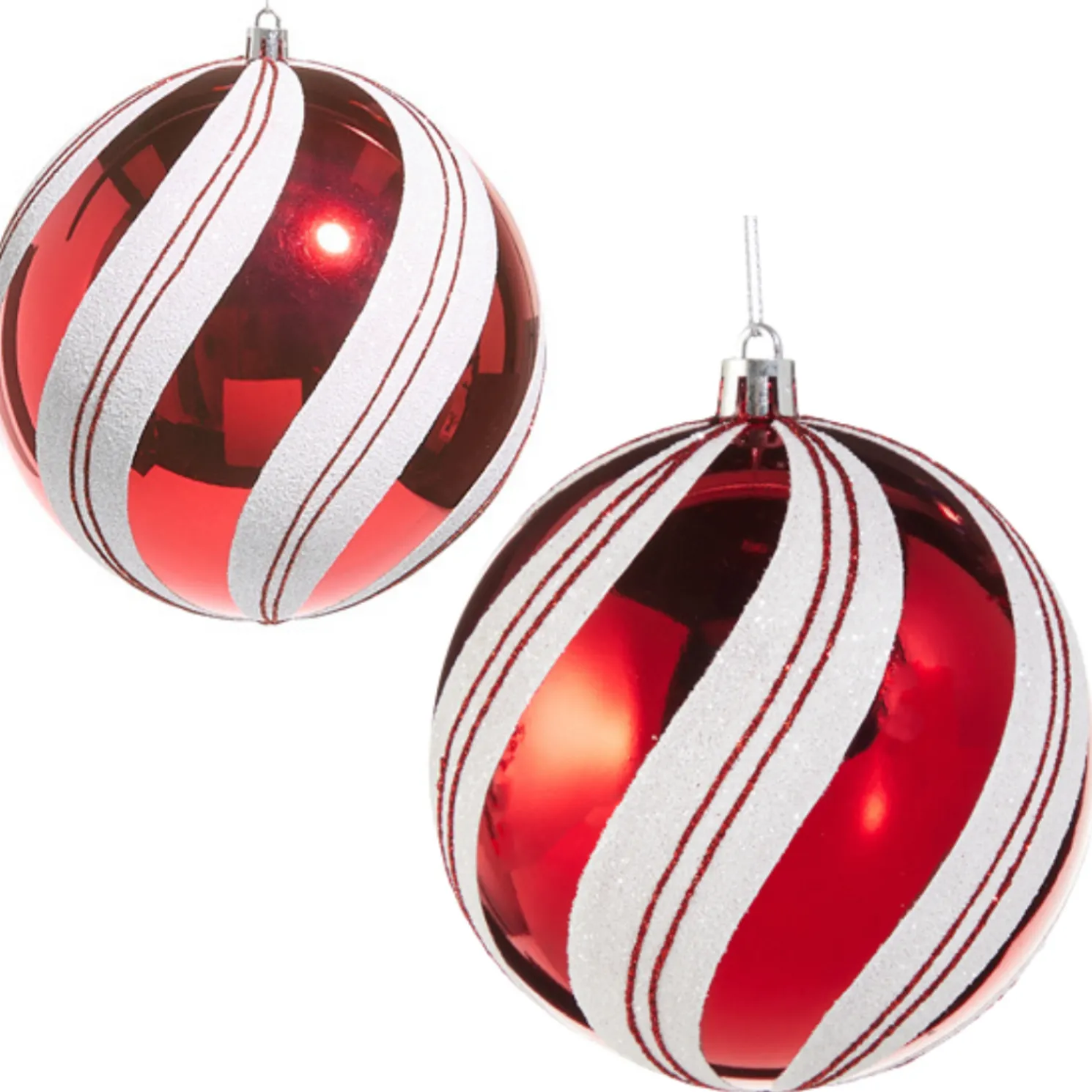 Raz 4" or 6" Red and White Candy Cane Stripe Ball Christmas Ornament