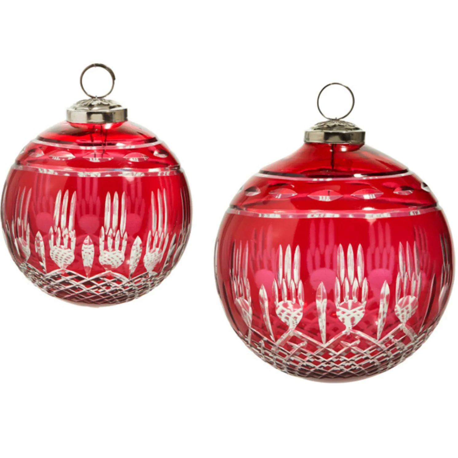 Raz 4" or 5" Red Etched Glass Ball Christmas Ornament