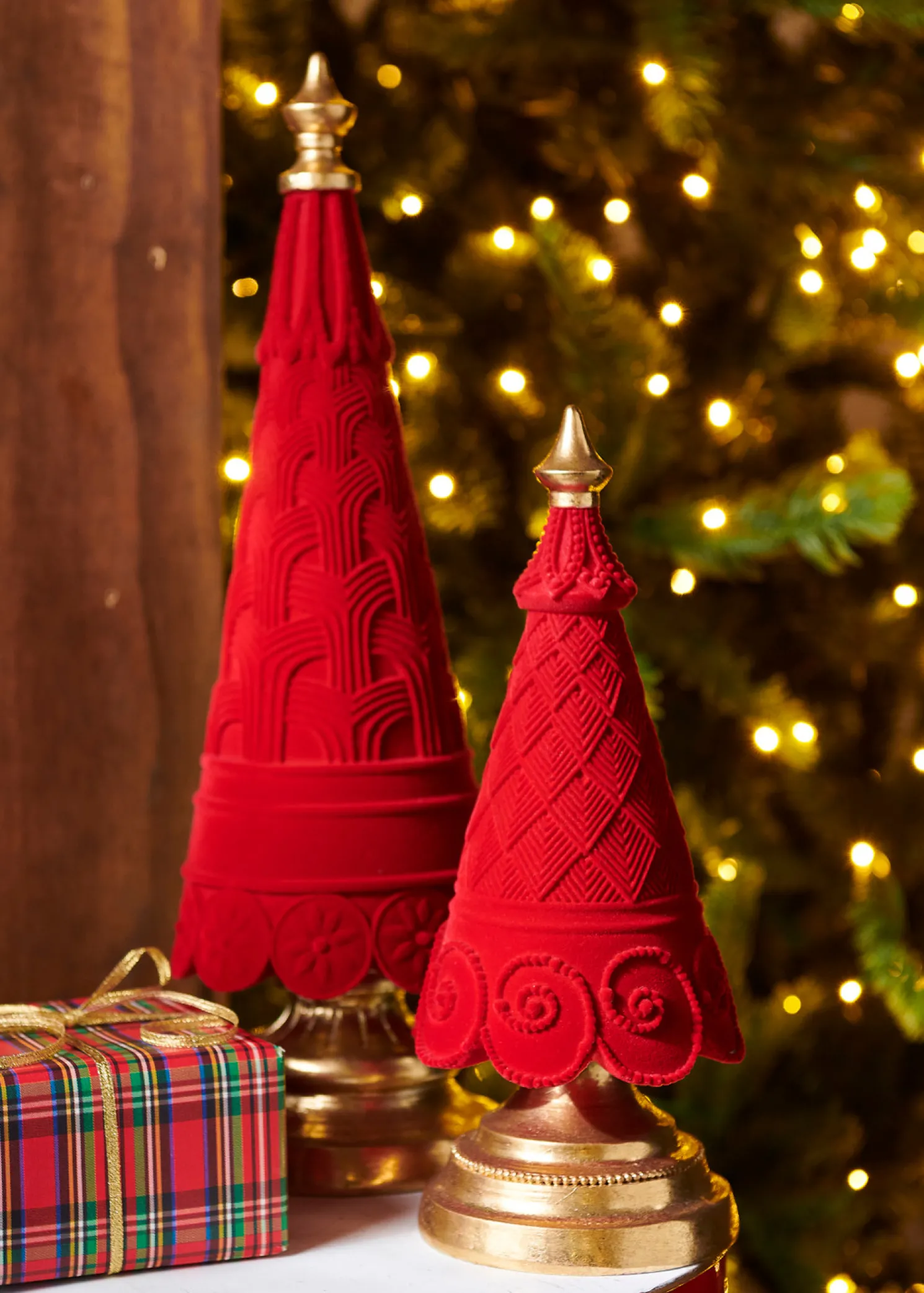 Raz 11.5" or 16.5" Red Flocked Tree Christmas Figures