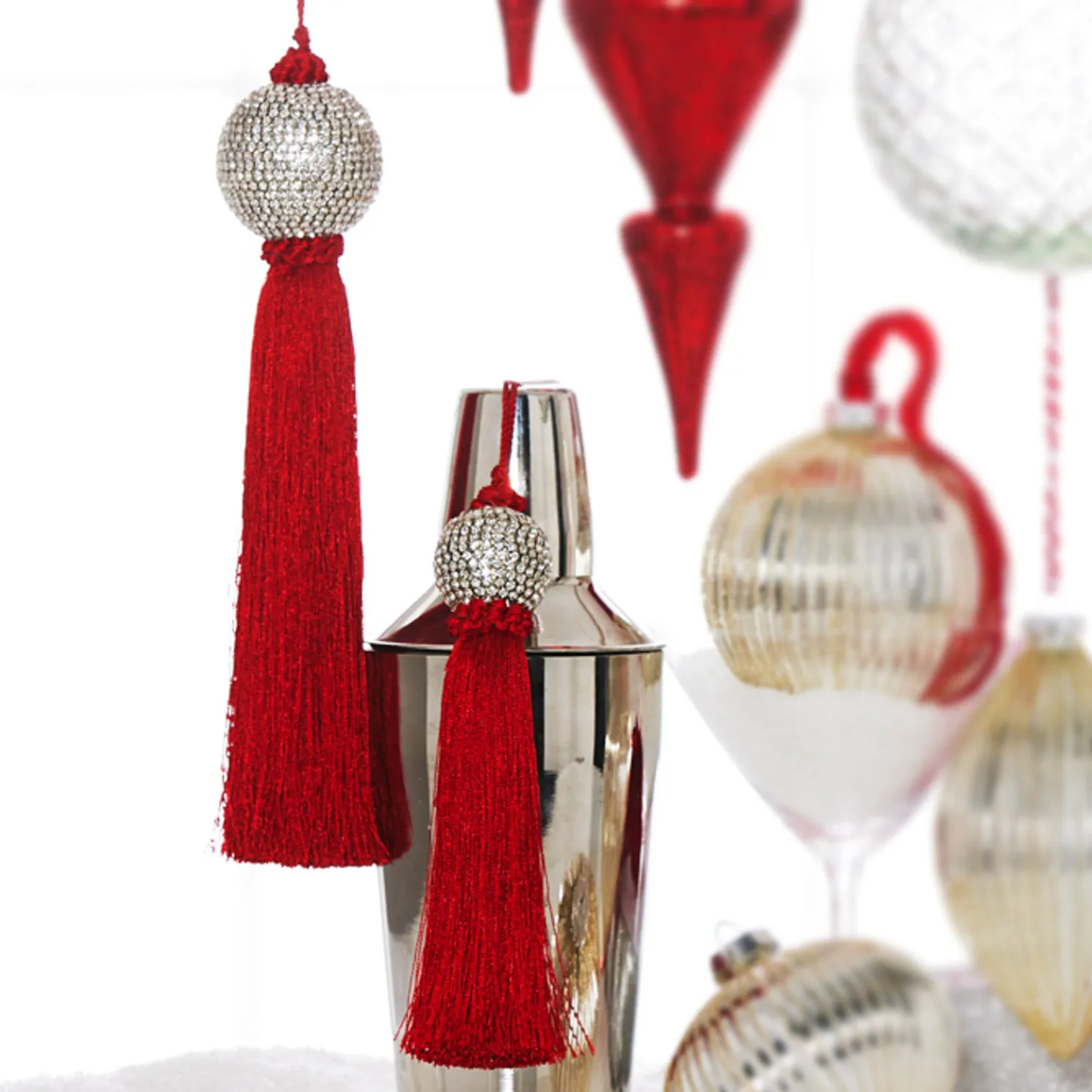 Raz 8" or 10" Red Tassel and Jeweled Ball Christmas Ornament