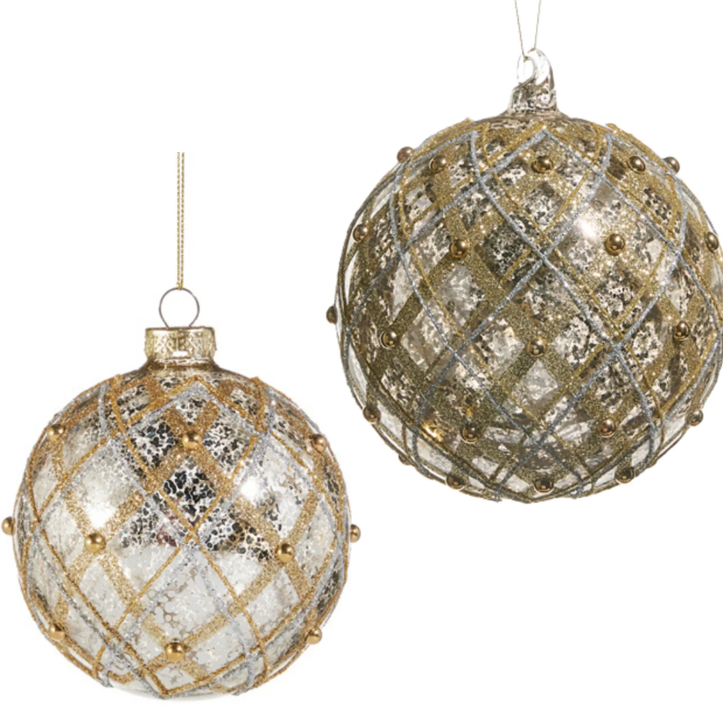 Raz 4" or 6" Silver and Gold Mercury Glass Ball Christmas Ornament